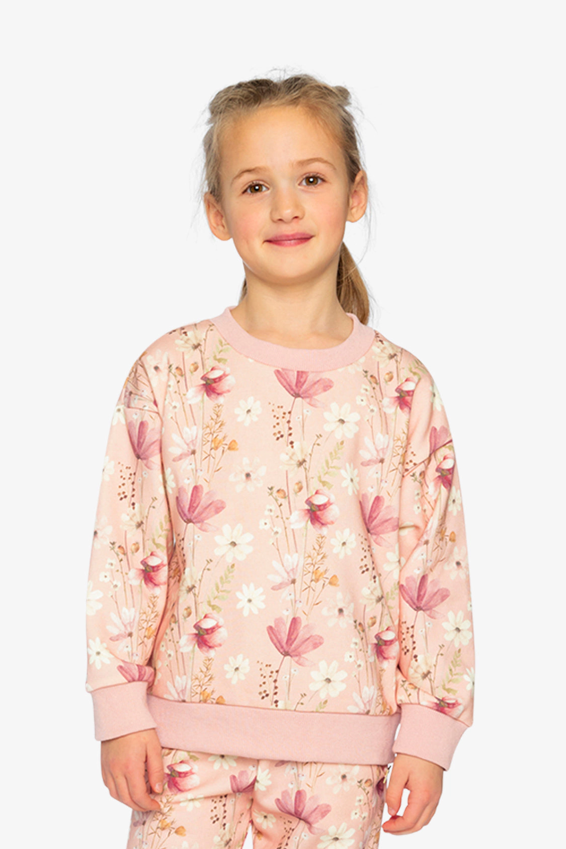 Deux par Girls French Terry Sweatshirt with Printed Flowers