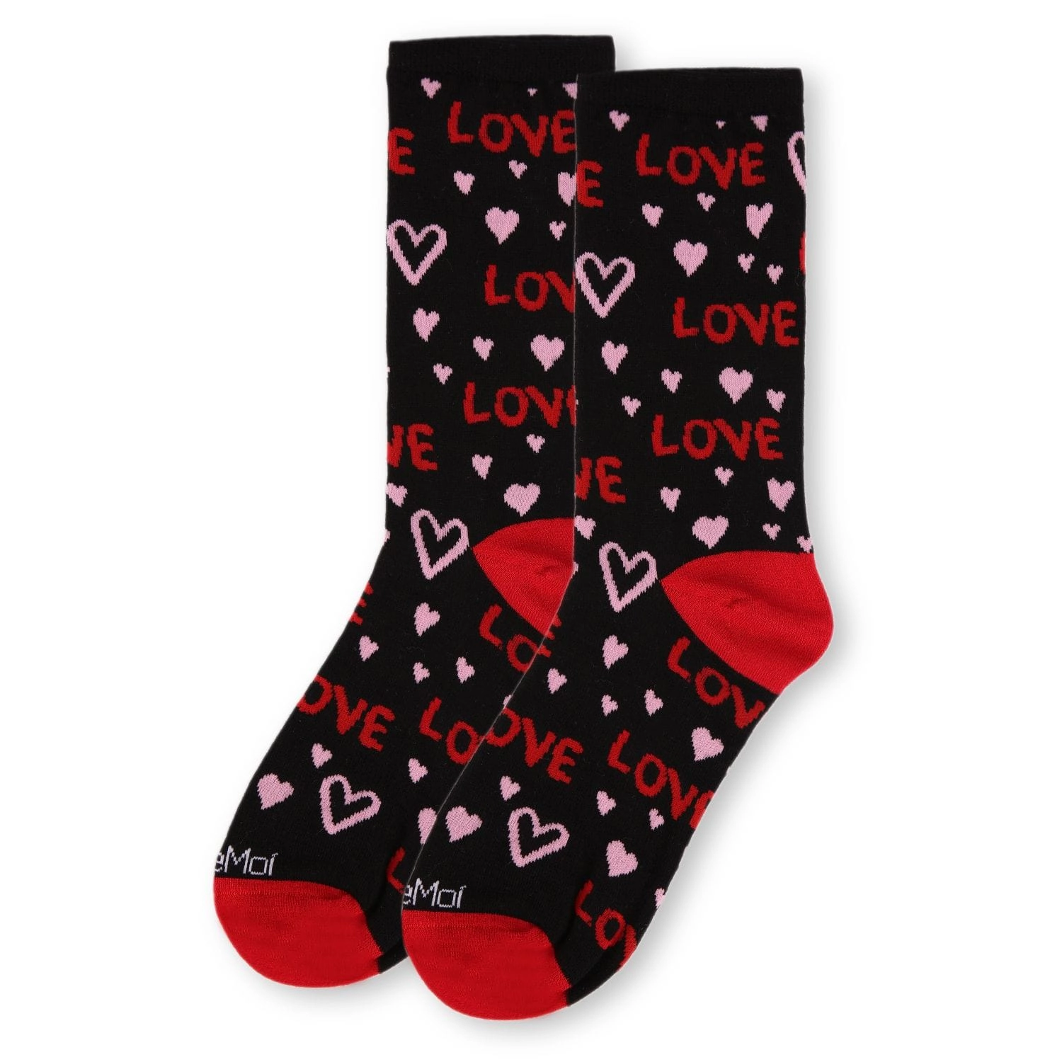 MeMoi Women's Love and Hearts Bamboo Blend Crew Socks