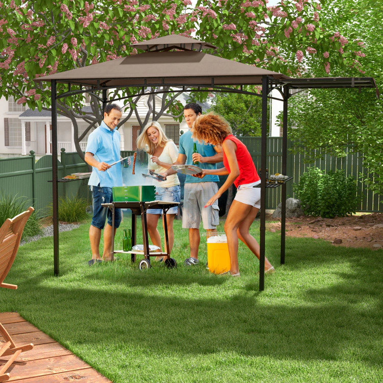 Hivvago 11 x 5 FT Grill Gazebo with Side Awning and Double-Tiered Top
