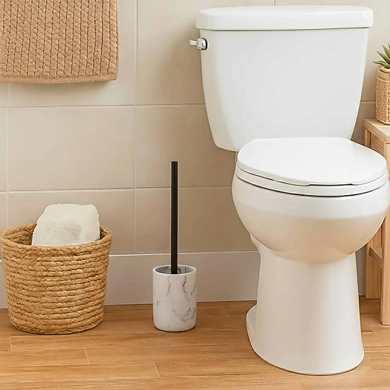 Evideco Marble-Effect Polyresin Toilet Brush Set, 2-Piece