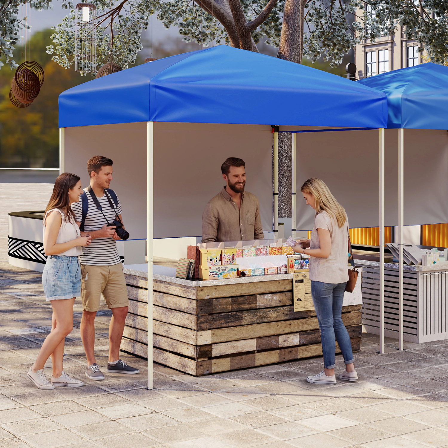 LJG 6 x 4 FT Pop-up Canopy Tent with 1 Half Sidewall Easy Setup Folding Outdoor Sun Shelter