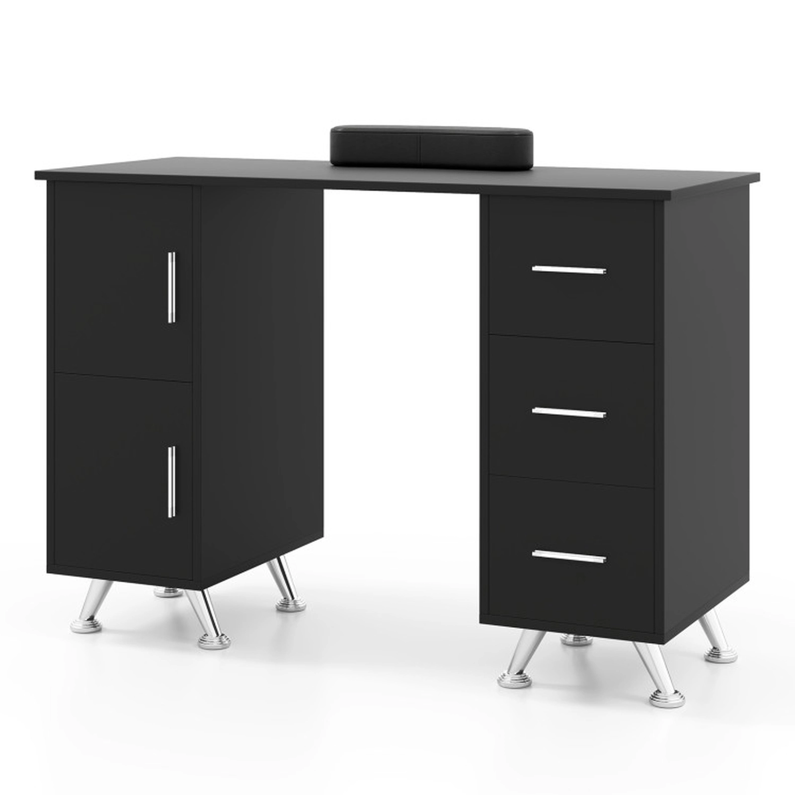 SUGIFT 3 Drawers 2 Cabinets Acetone Resistant Wrist Rest Manicure Nail Desk 43-in x 18-in x 30-in 88-lb Capacity Black
