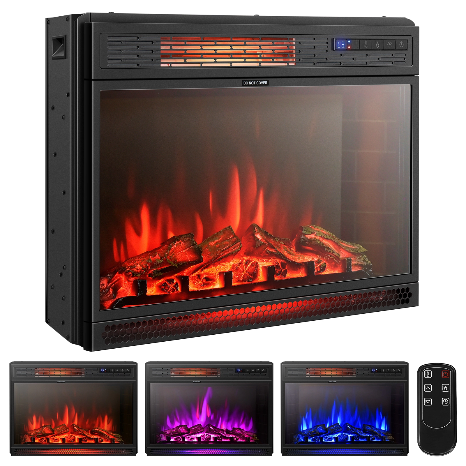SlickBlue Black Electric Fireplace Heater with 3 Flame Colors, Timer Function