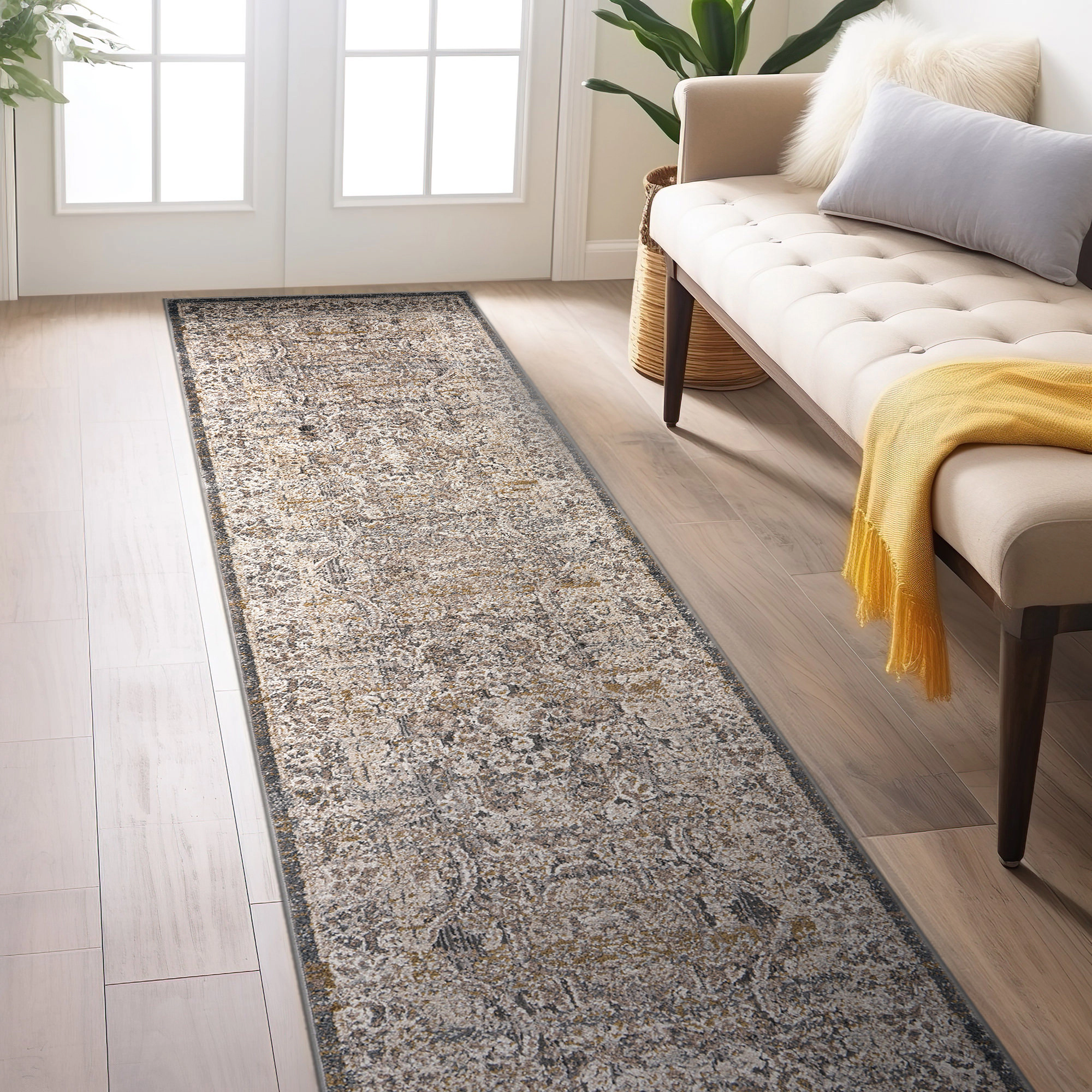 World Rug Gallery Textured High-Low Indoor Area Rug, Modern Stone Design, Jute Backing, Entryway Rug