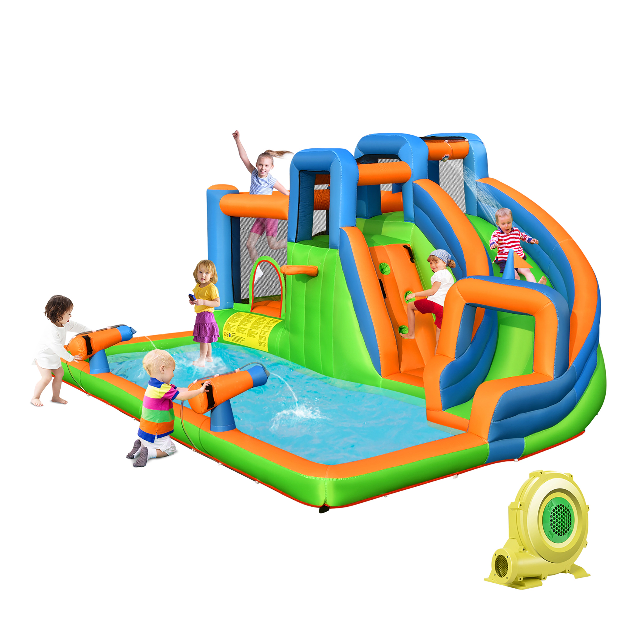 SUGIFT Dual Climbing Walls and 735W Blower 7-in-1 Kids Inflatable Giant Water Park