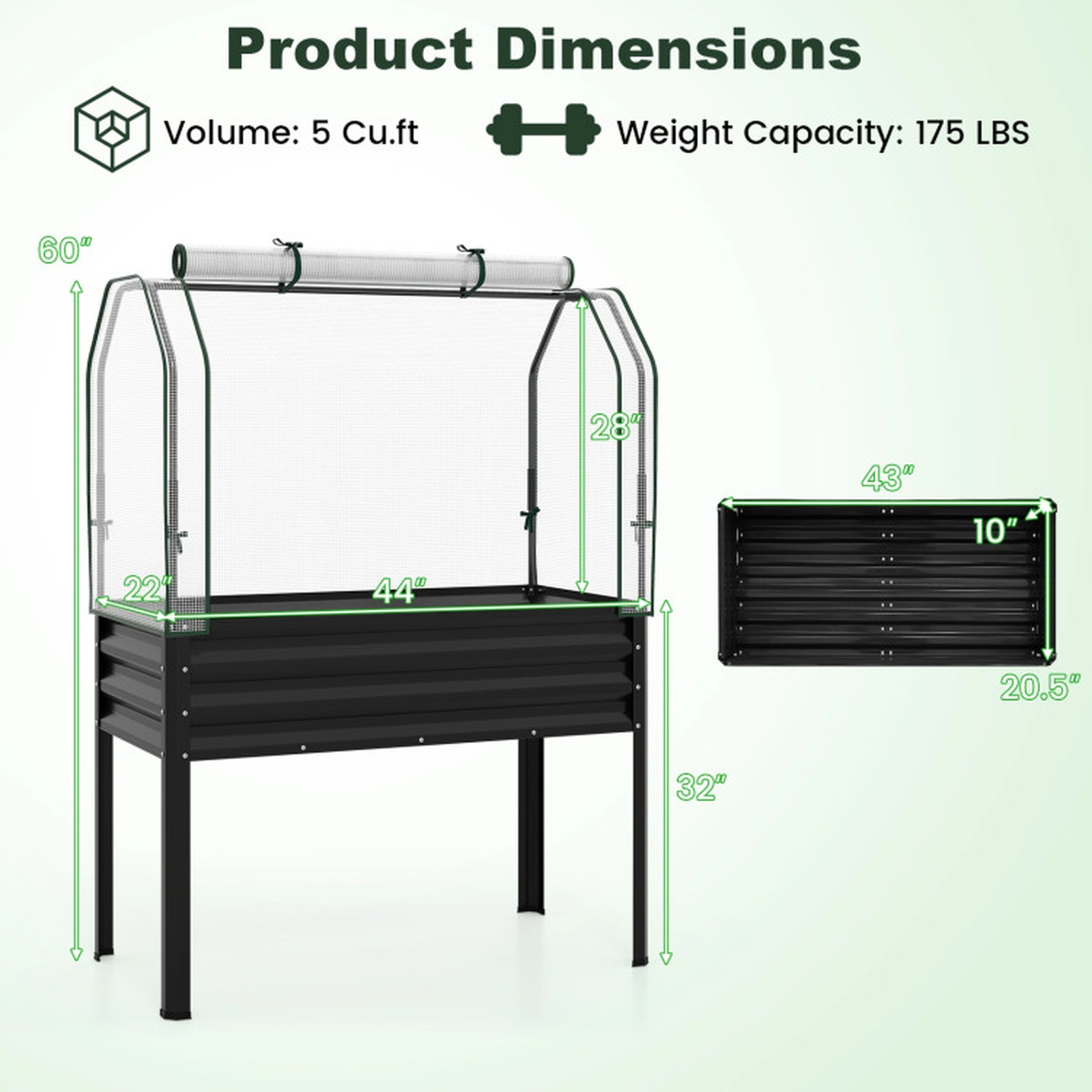 SUGIFT Galvanized Raised Garden Bed with Legs and Greenhouse Cover Outdoor Planter 175-lb Capacity 5 Cu.ft Soil Volume