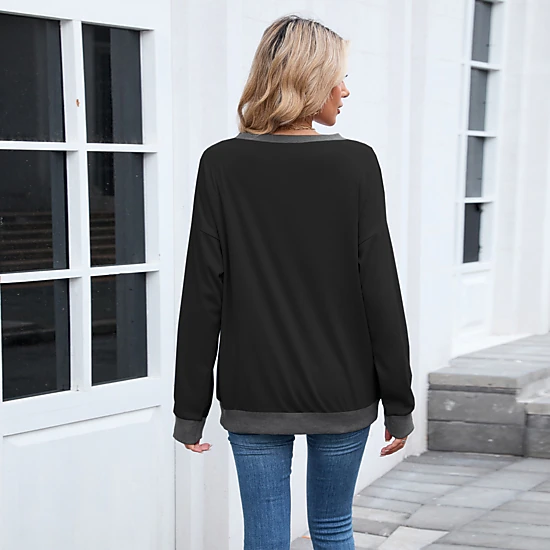 Enchanted Funland Womens Color Block Crew Neck Contrast Ribbed Pullover Sweatshirt