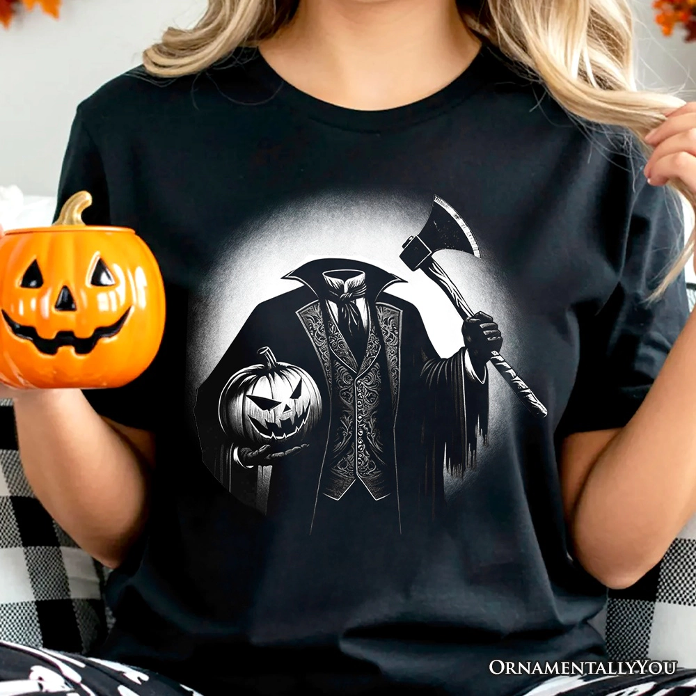 OrnamentallyYou Unisex Headless Horseman Spooky Portrait Halloween T-Shirt