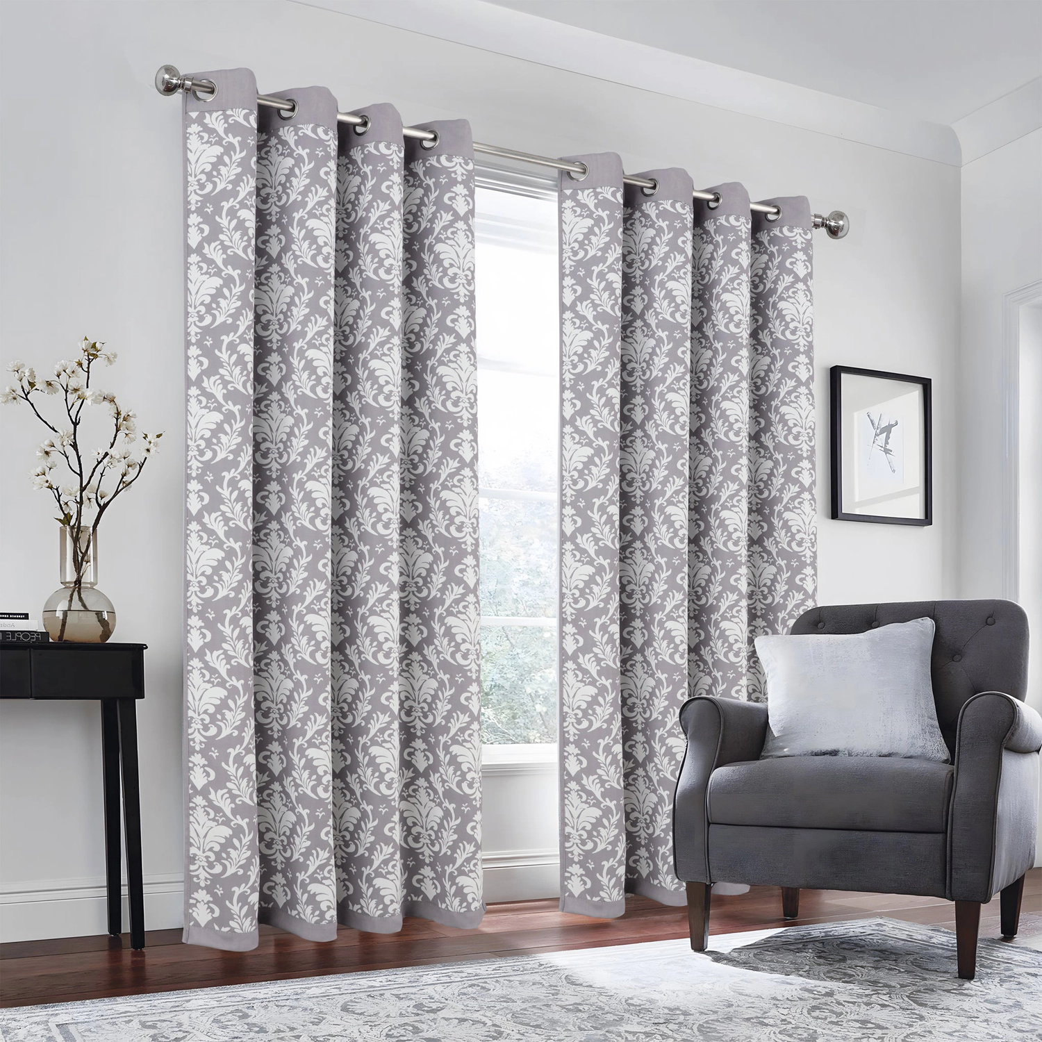 Olivia Gray 100% Polyester 190 GSM Cressida Reversible Blackout Grommet Curtain Panel 54" x 84" Grey