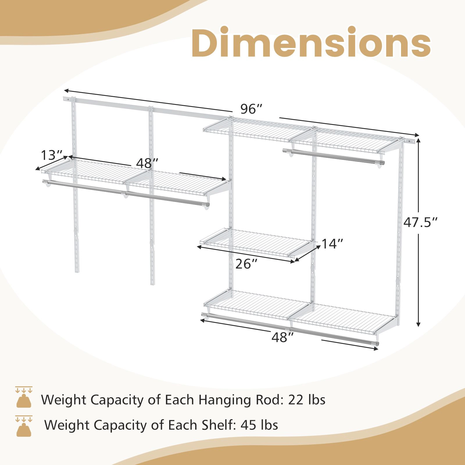 SlickBlue Wall Mounted Closet System 4 to 8 FT Adjustable Closet Organizer