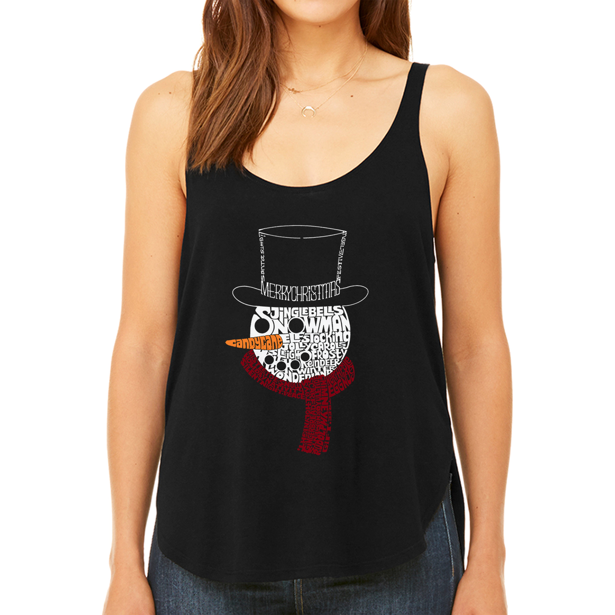 LA Pop Art Women's Premium Word Flowy Tank - Snowman Face