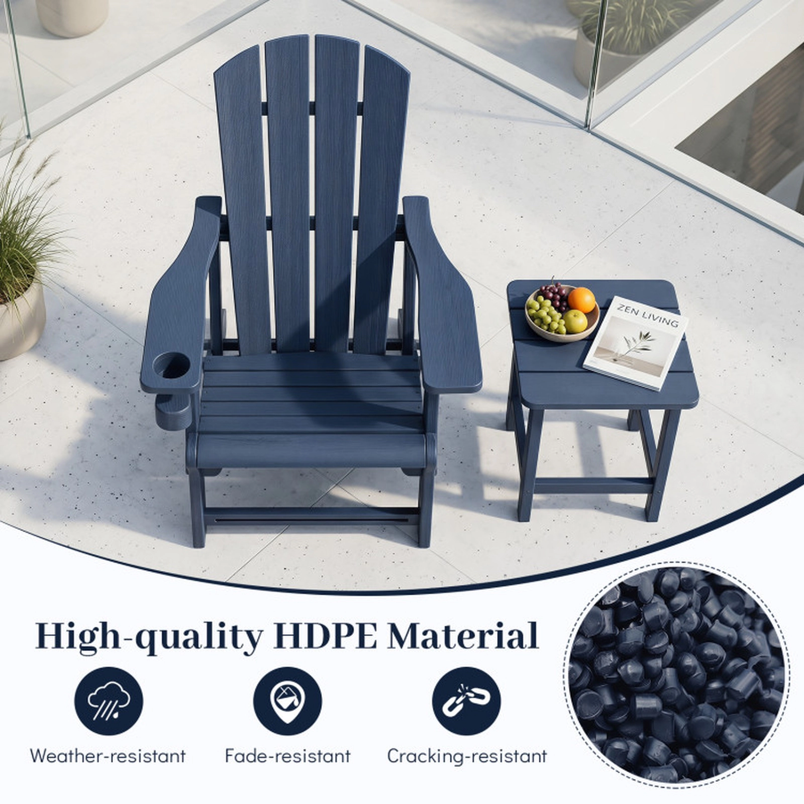 SUGIFT Adirondack Chair with Realistic Wood Grain 550-lb Capacity Blue