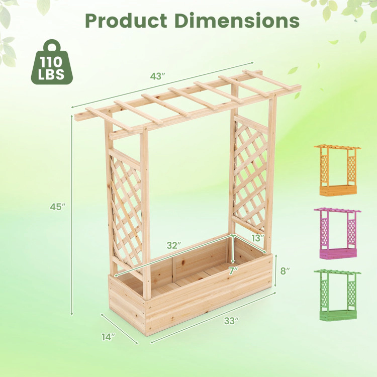 Hivvago 45 inch Tall Wooden Raised Garden Bed with Side Trellis and Hanging Roof