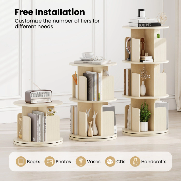 Hivvago 3-Tier Rotating Bookshelf with Dividers and Anti-falling Baffles