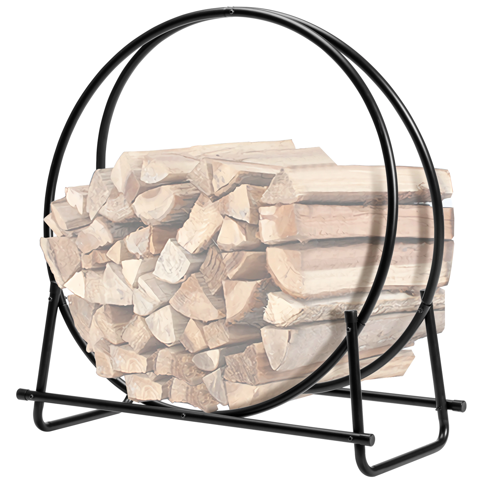 SUGIFT 30-in A-Frame Powder Coated Tubular Steel Log Hoop Firewood Rack 37.6-in x 14.2-in x 40.4-in 440-lb Black