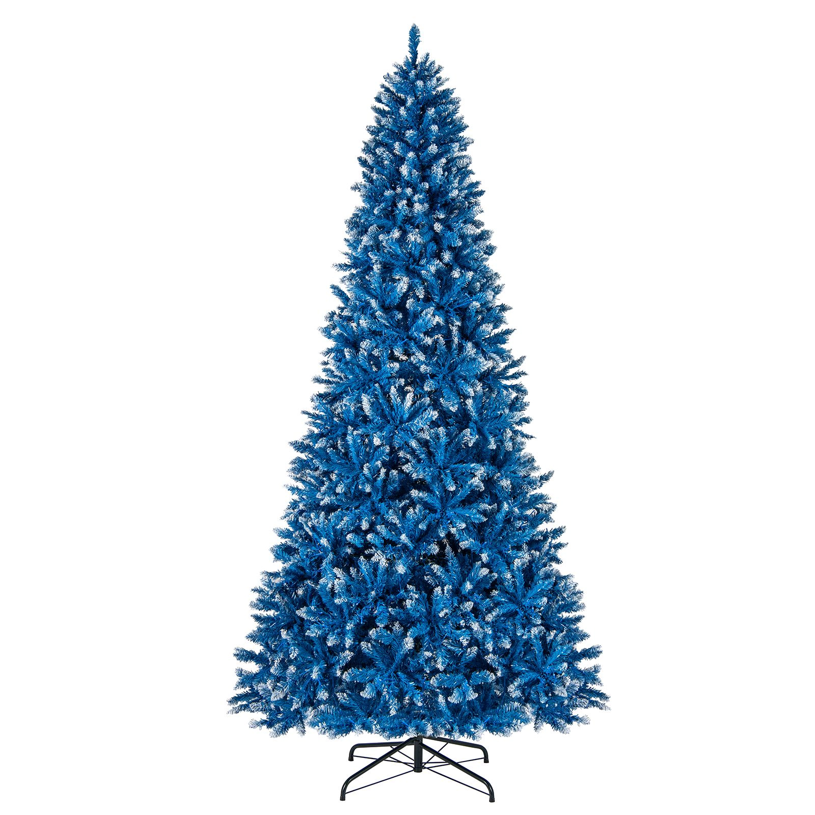 SlickBlue Blue Snow Flocked Christmas Tree with LED Lights and Metal Stand