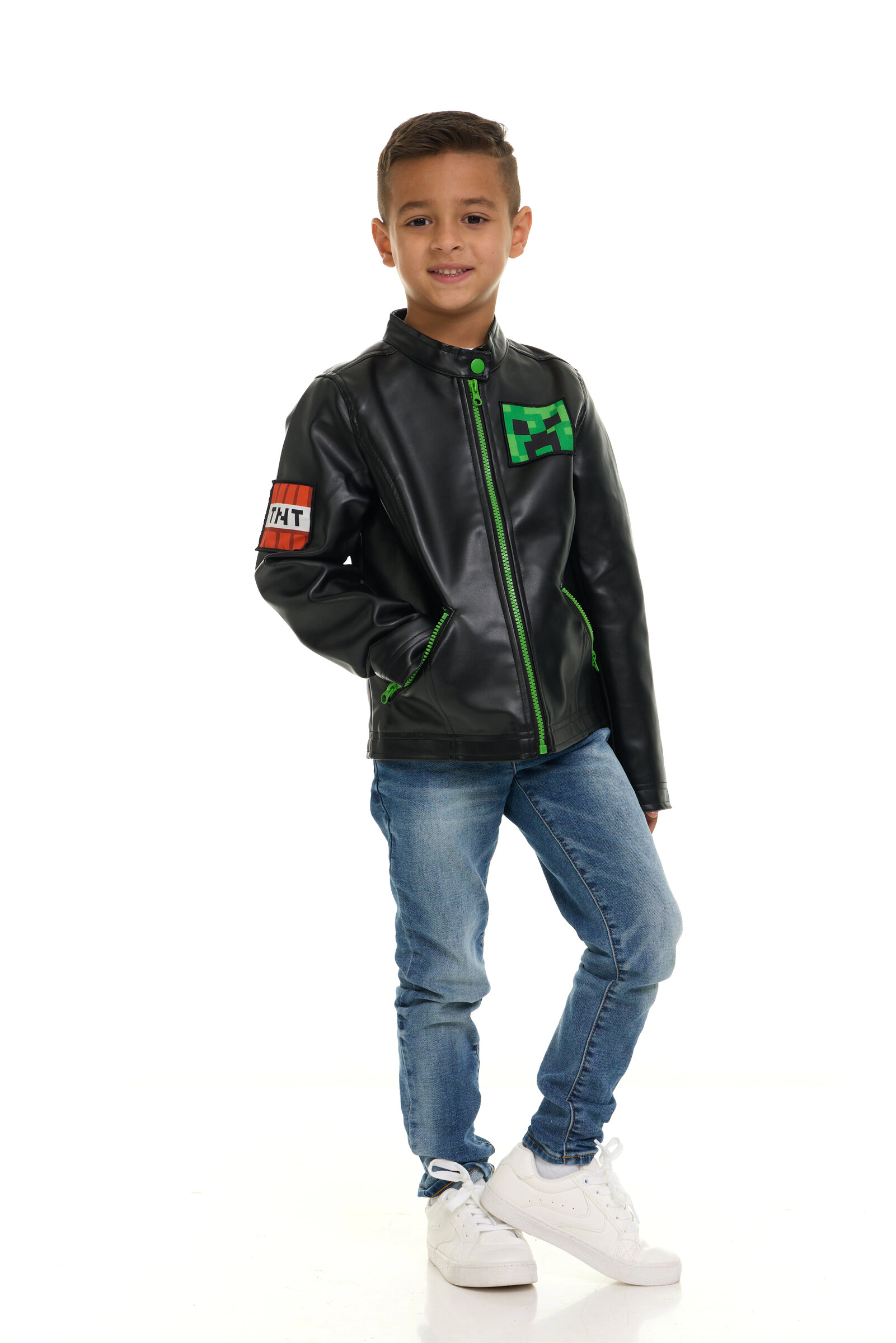 Minecraft Creeper Boys' Zip-Up Leather Jacket