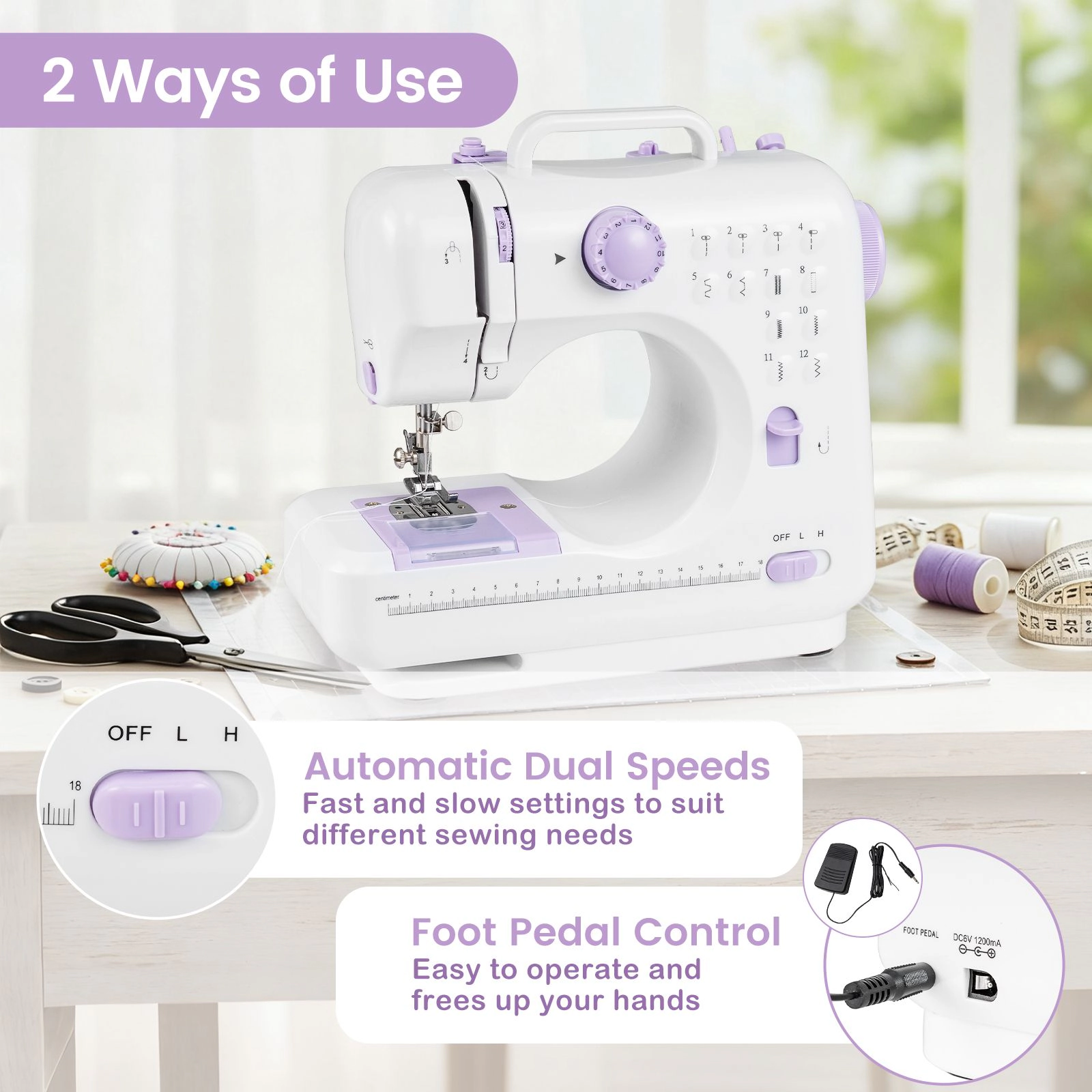 SlickBlue Portable Mini Sewing Machine with 12 Stitch Patterns and Kit