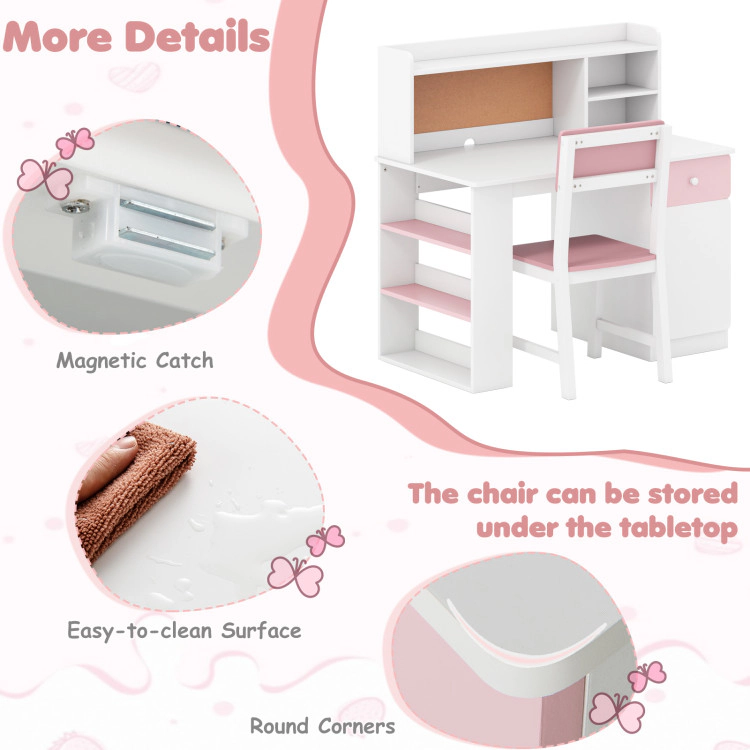 Hivvago Kids Writing Table and Chair with Overhead Hutch 3-Level Storage Rack