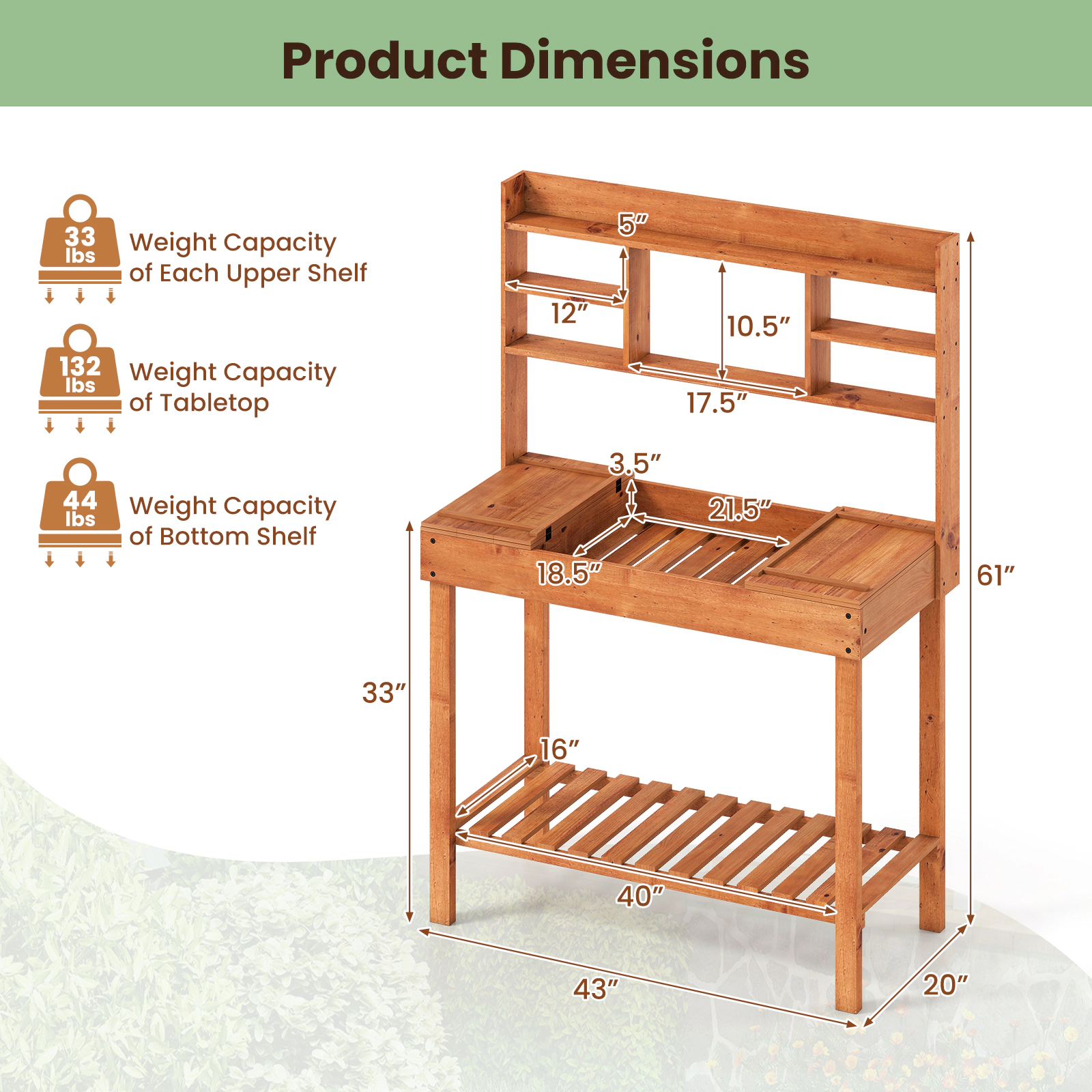 LJG Wooden Potting Bench Table 61" Garden Planting Workstation with 3-Tier Open Shelf