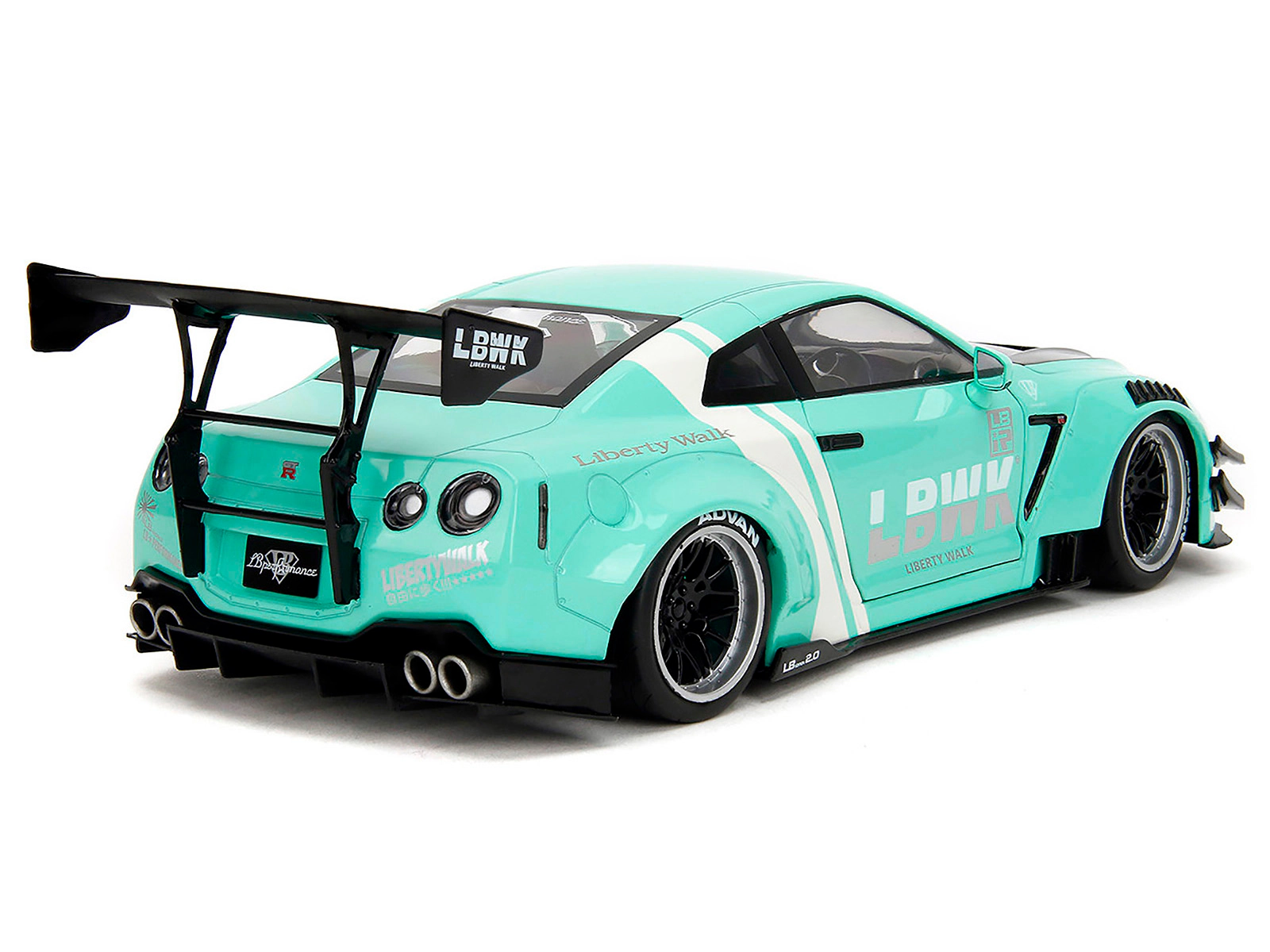 Jada Nissan GT-R (R35) Liberty Walk Body Kit 2.0 RHD (Right Hand Drive) Light Blue with Black Hood and White