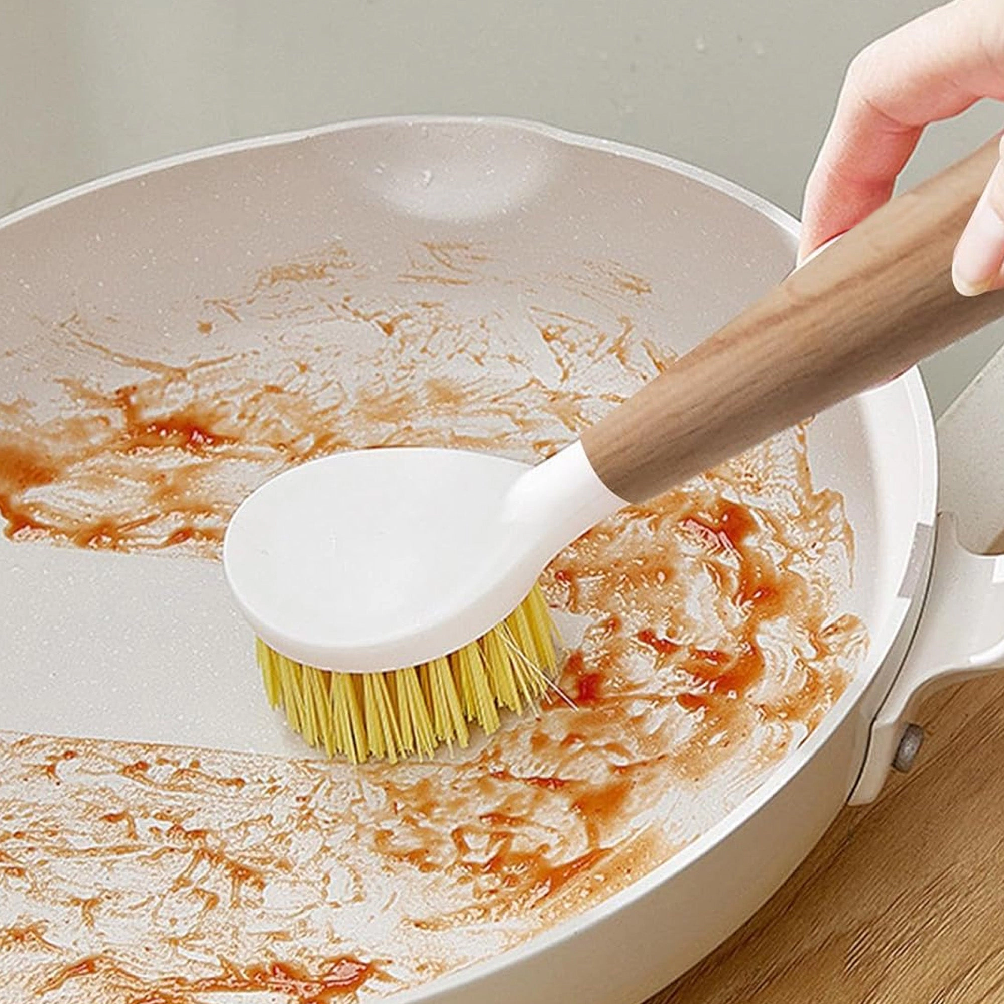 Cheer Collection 3 Piece Bamboo Dish Brush Set with Scraper – Tough Bristles