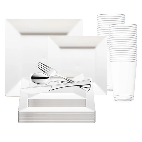 Smarty Had A Party White Square Plastic Wedding Value Set