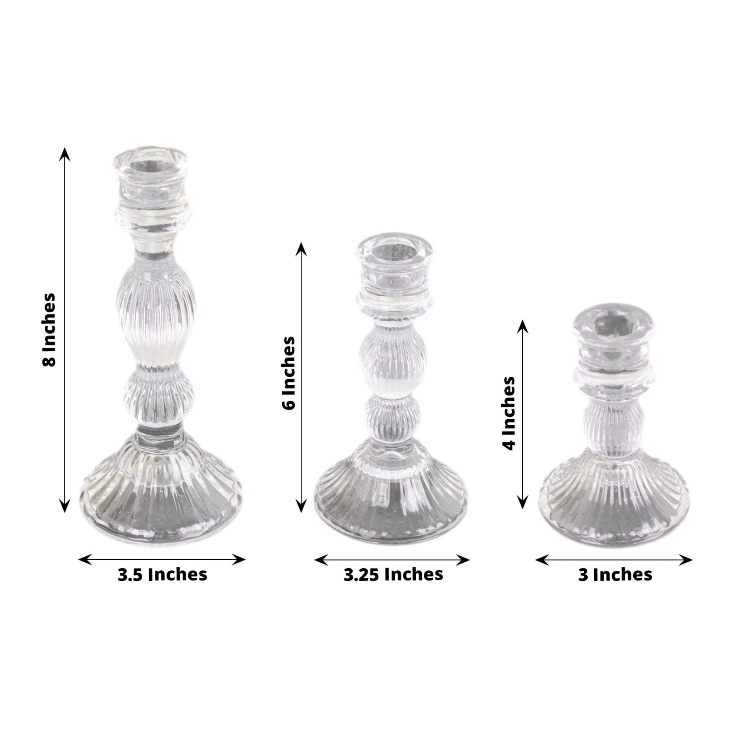 Home Collection Set of 3 Fluted Glass Taper Candle Holders