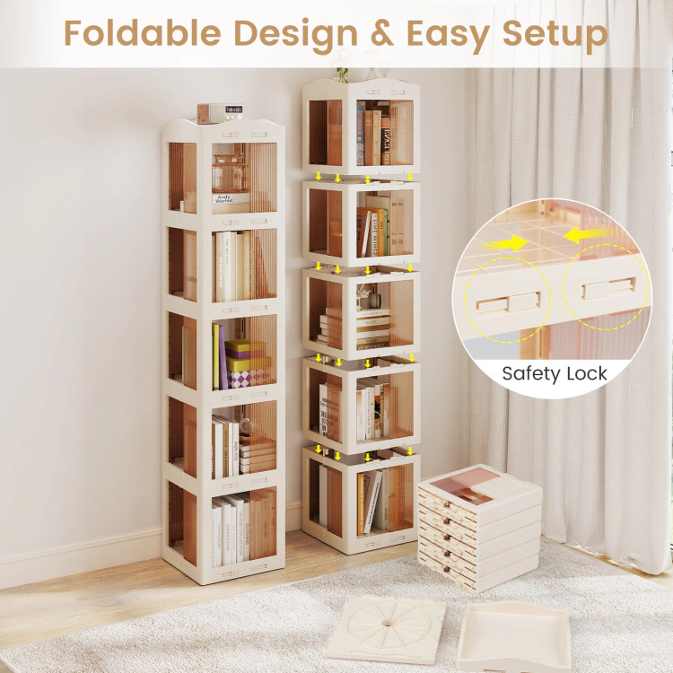 Hivvago 5-Tier Foldable Rotating Bookshelf 360° Spinning Bookcase with Swivel Base