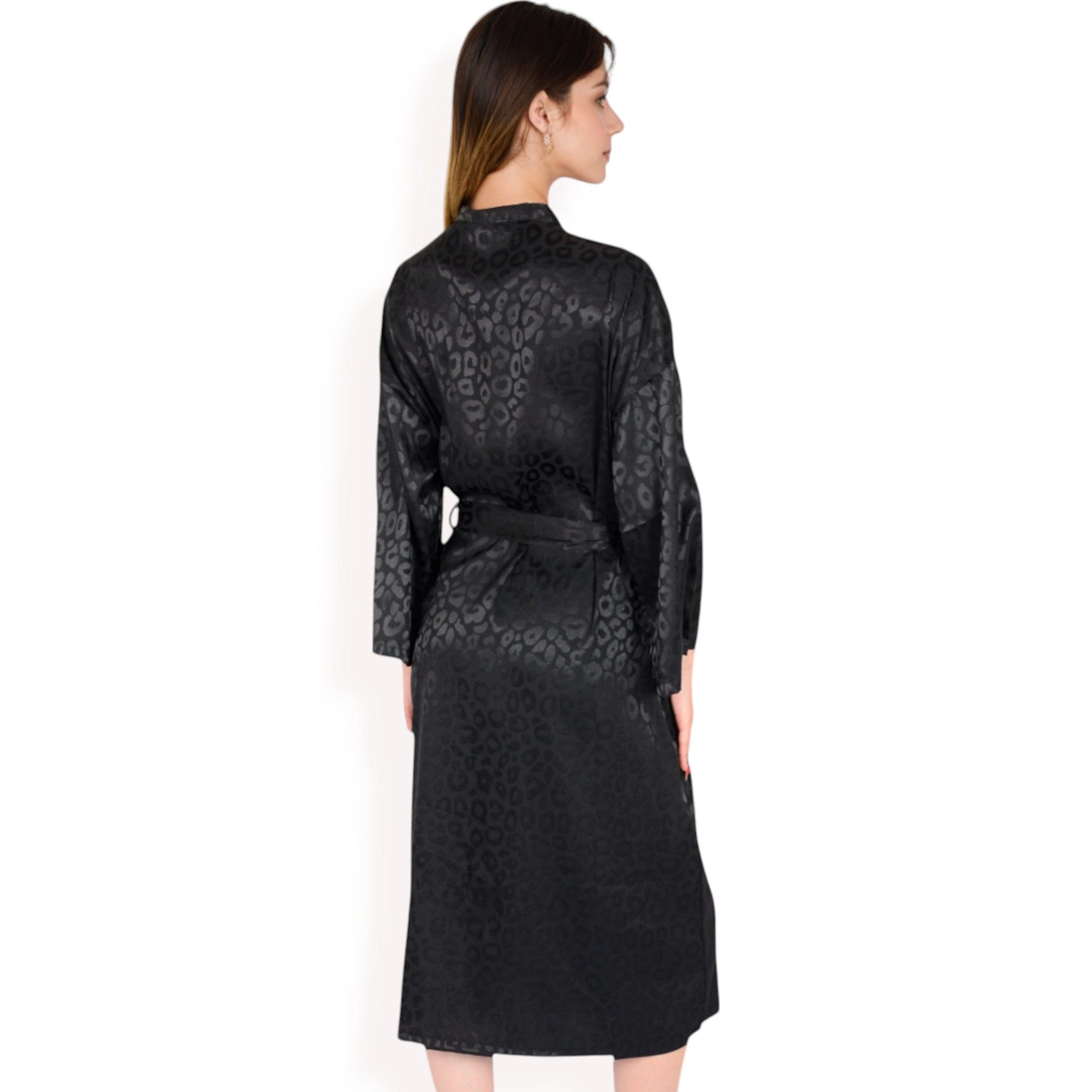 Anna-Kaci Women's Leopard Print Satin Nightgown with Matching Long Robe and Adjustable Straps
