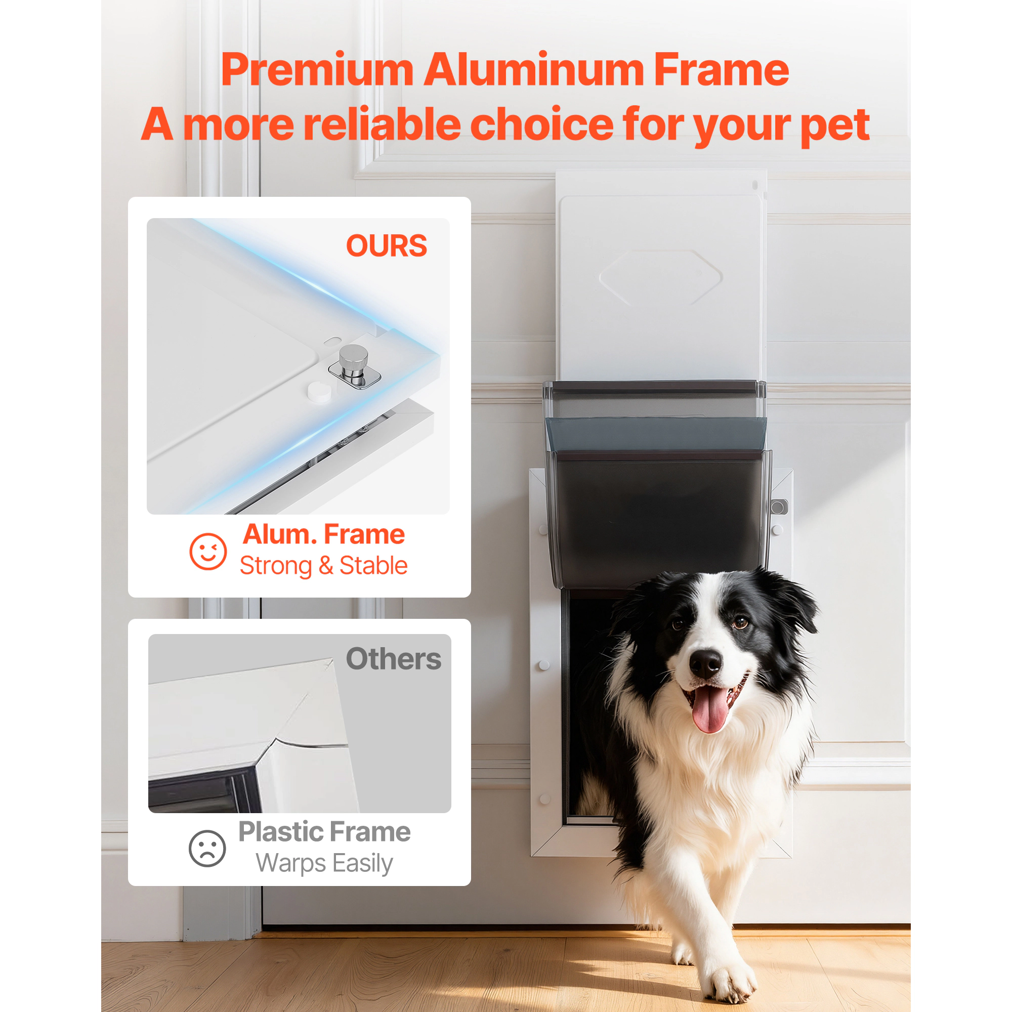 HONGGE Pet Door, Large, Triple Magnetic Flap Metal Frame, Weatherproof for Interior and Exterior Doors, White