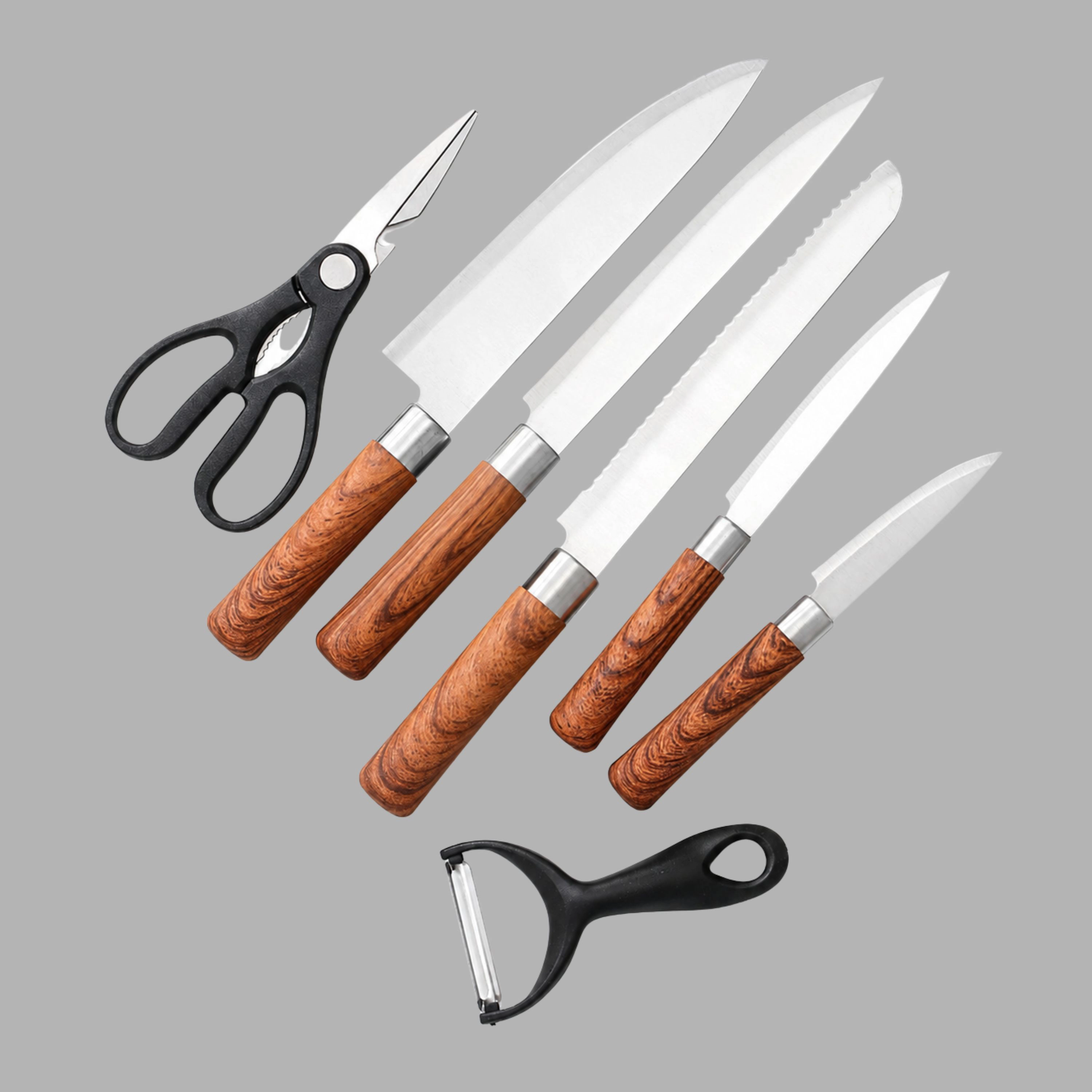 Kitcheniva 7-Piece Stainless Steel Knife Set With Wooden Handles