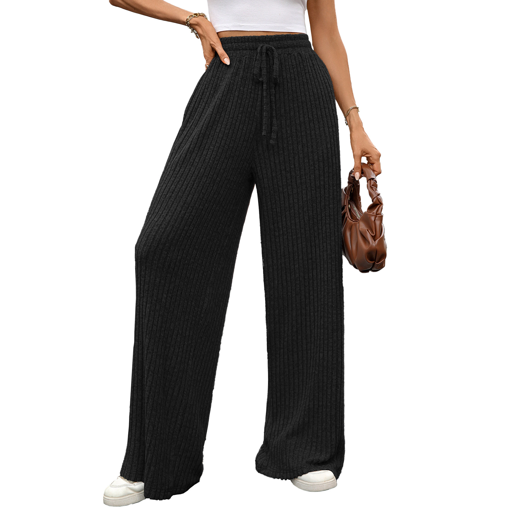 Enchanted Funland Women's Ribbed Knit Casual Wide Leg Relaxed Fit Pants