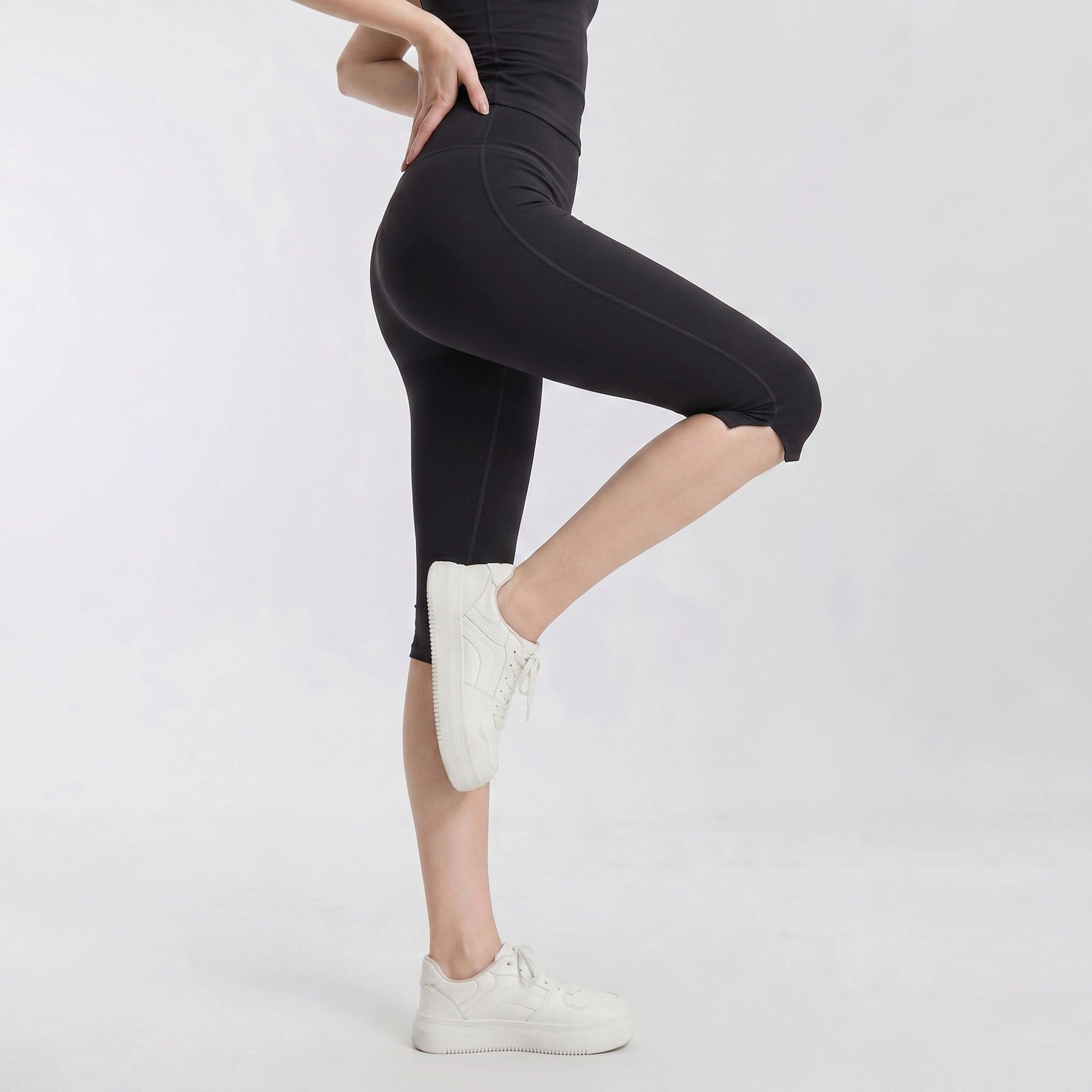 Anna-Kaci Women's High-Waist Capri Leggings with Side Slit Hem Smooth Stretch Pull On Workout Yoga Pants