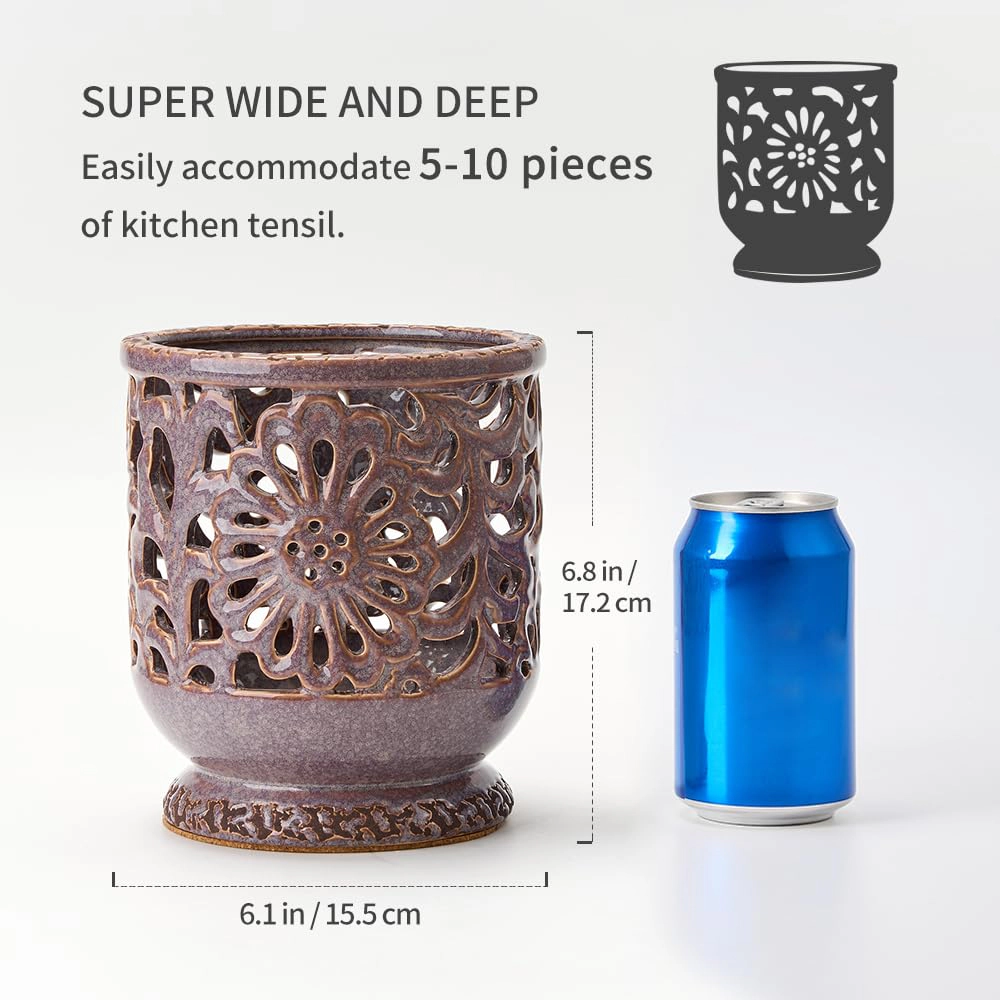 WZK Farmhouse Ceramic With Cork Mat Kitchen Utensil Holder