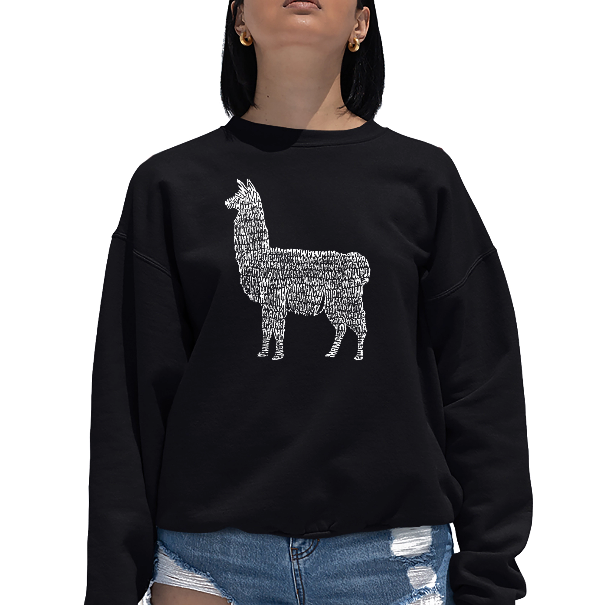 LA Pop Art Llama Mama - Women's Word Crewneck Sweatshirt