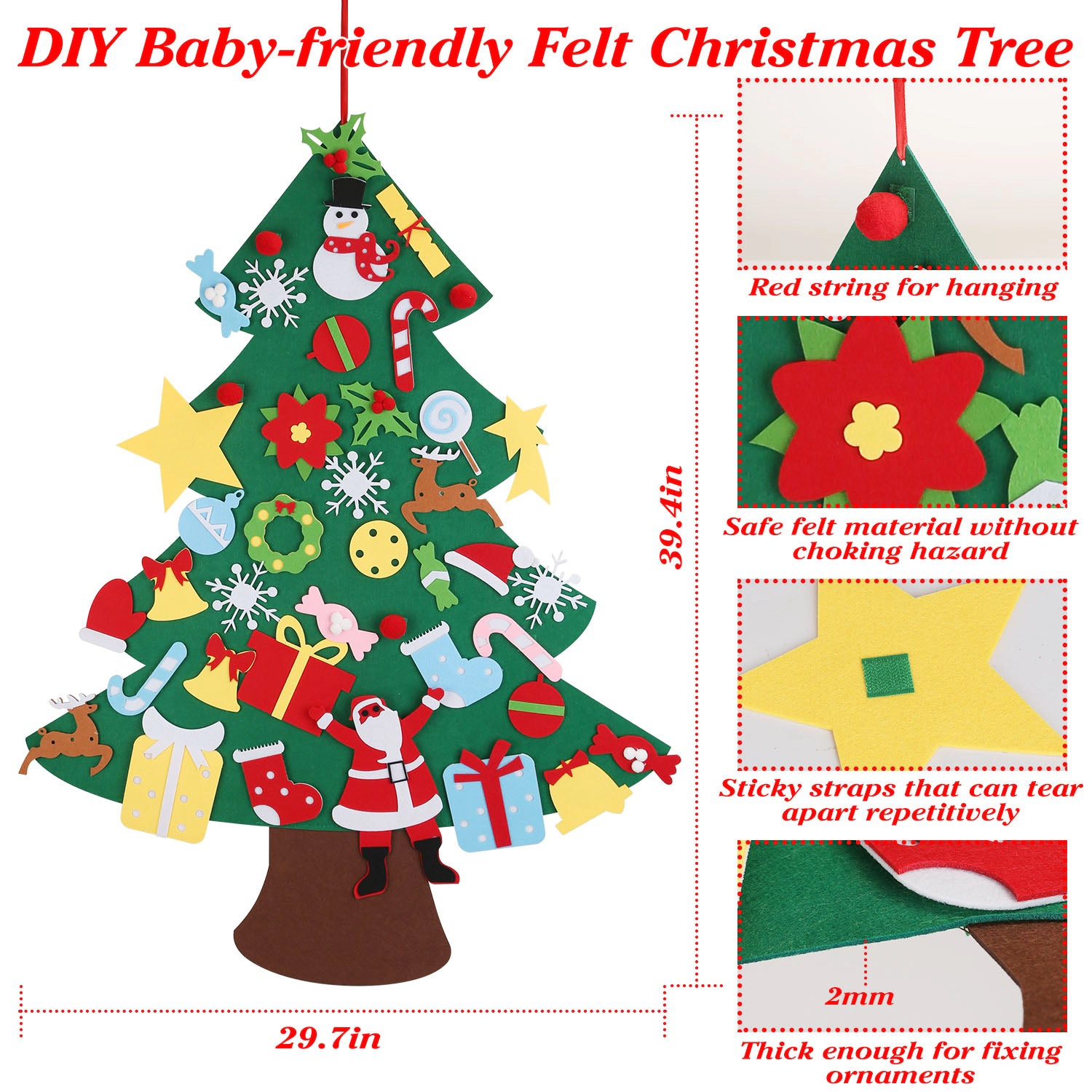 GBruno Felt Christmas Tree With 41 Ornaments