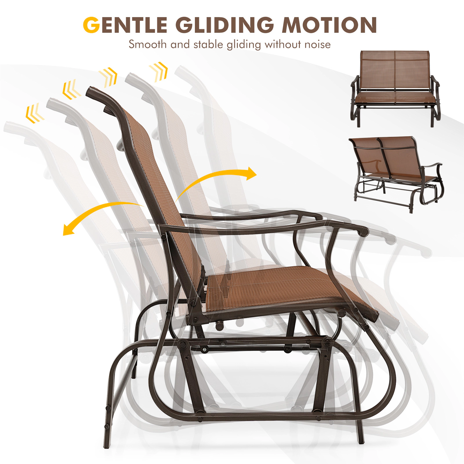 LJG 2-Person Patio Glider Bench with High Back and Curved Armrests