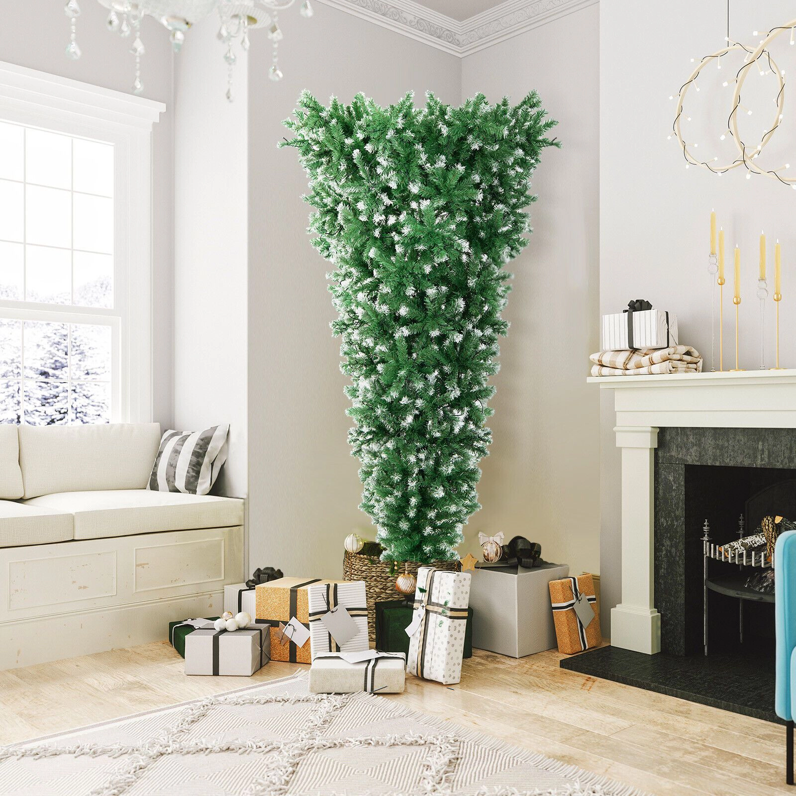 SlickBlue Pre-Lit Inverted Christmas Tree with 1100 Dense Branch Tips