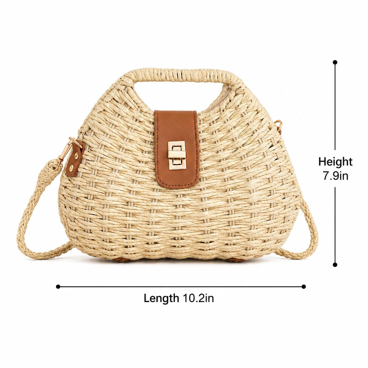 Alilang Women's Round Woven Top Handle Crossbody Bag with Button Closure and Chain Strap, Khaki