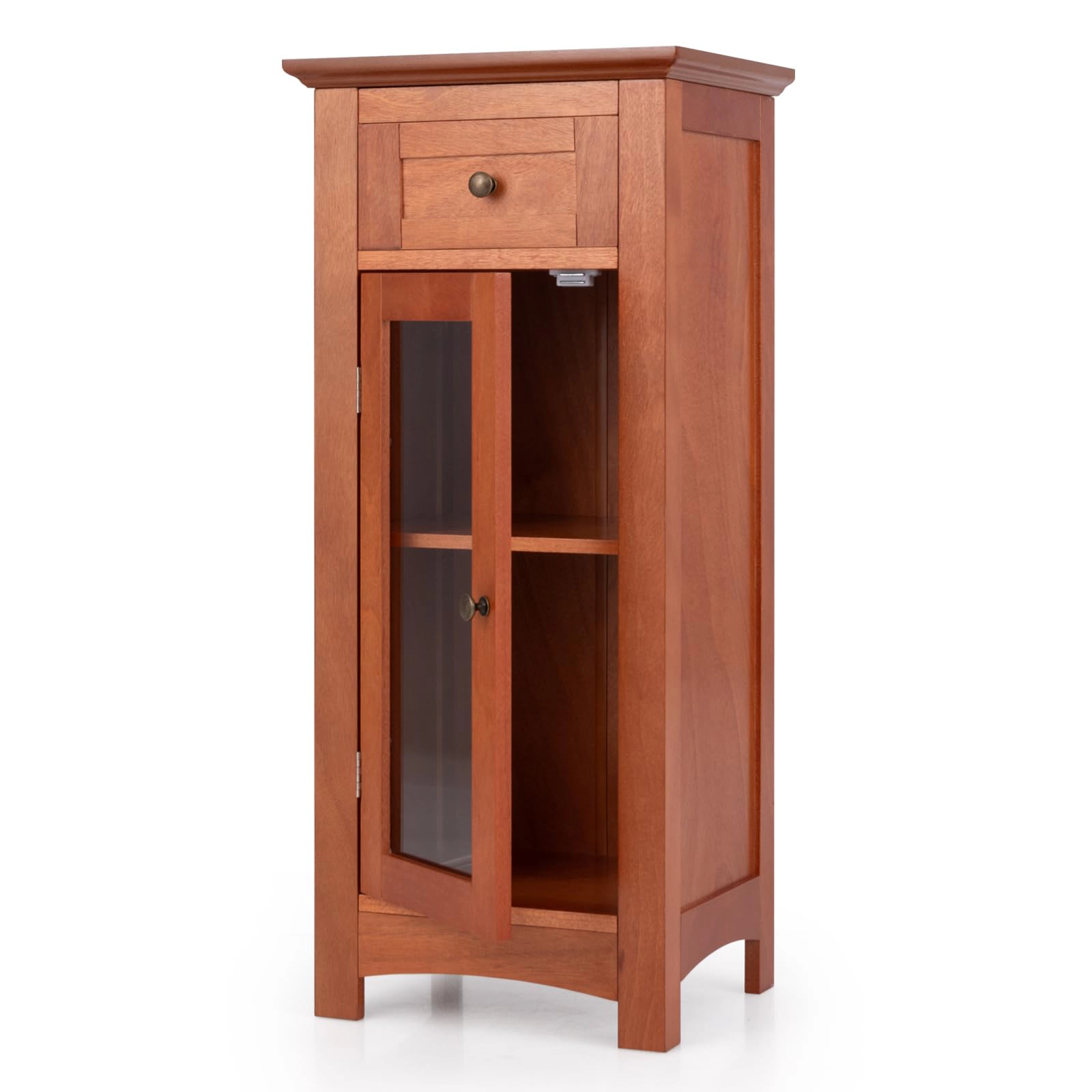 Glintex Bathroom Cabinet with Tempered Glass Door Drawer and 145-Lb Capacity, Brown