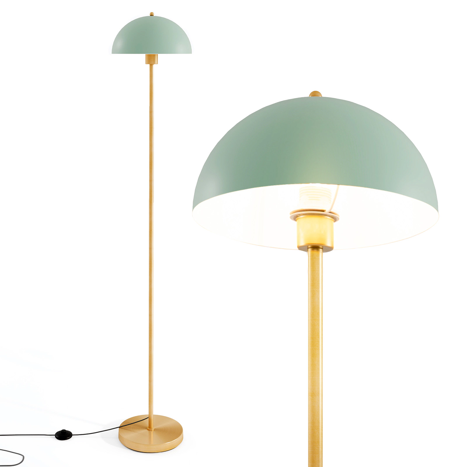 Slickblue Modern Floor Lamp 64in Gold Green E26 Socket Shatterproof Shade Living Room Lamp