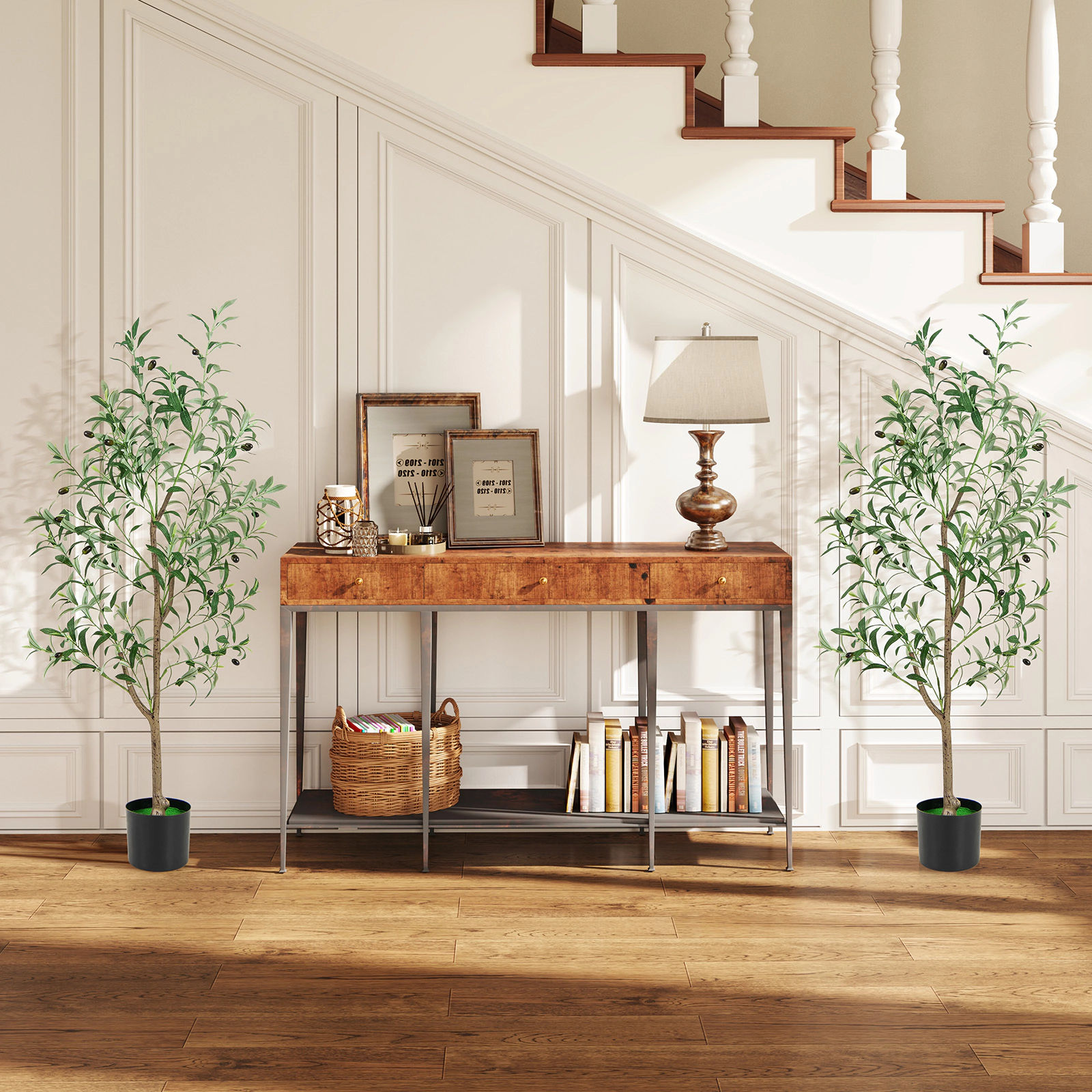 Slickblue 2 Picese 4.5 Ft Artificial Olive Trees with Olive Fruits in Pots for Living Room and Office