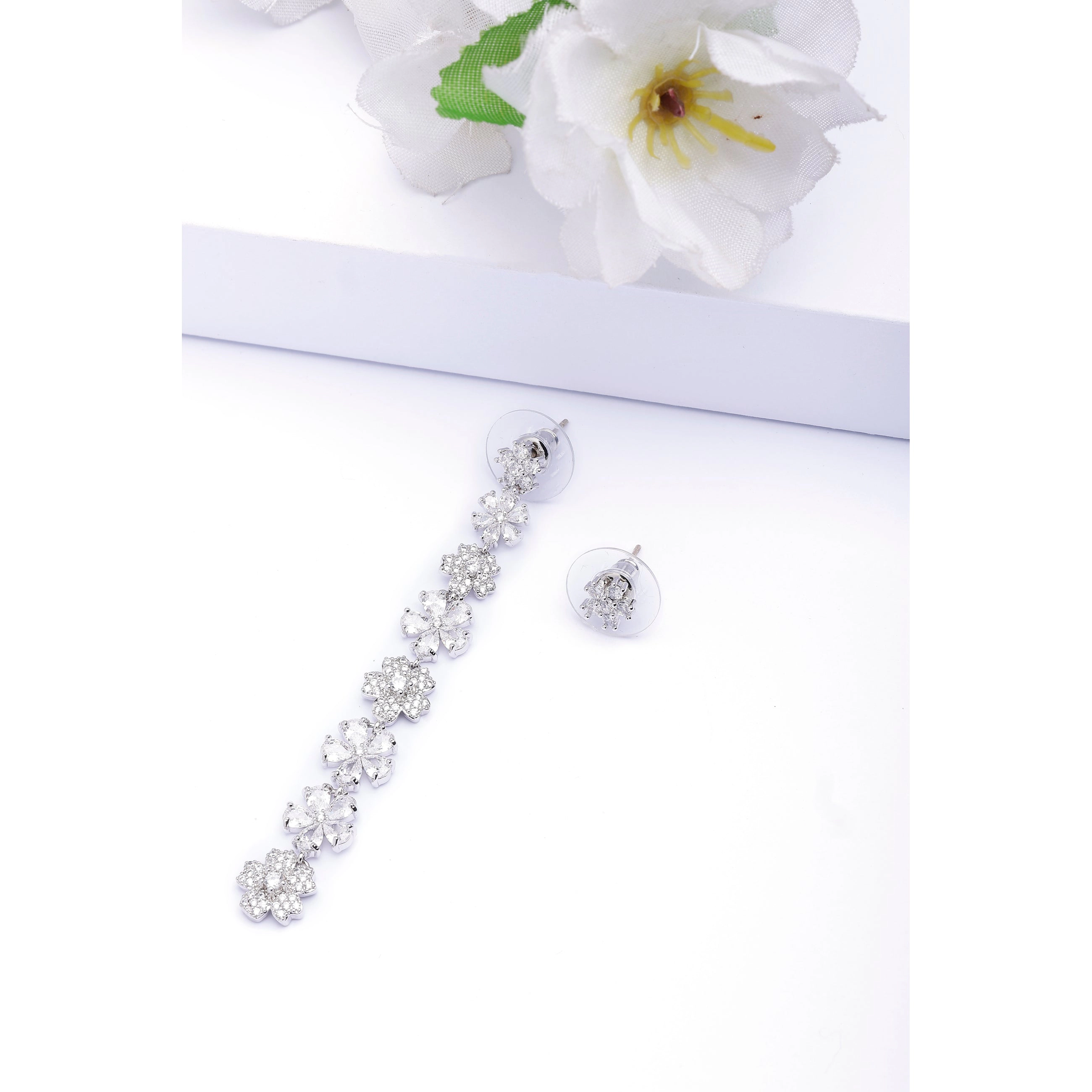 AGP PARIS Womens Long Floral Drop Earrings