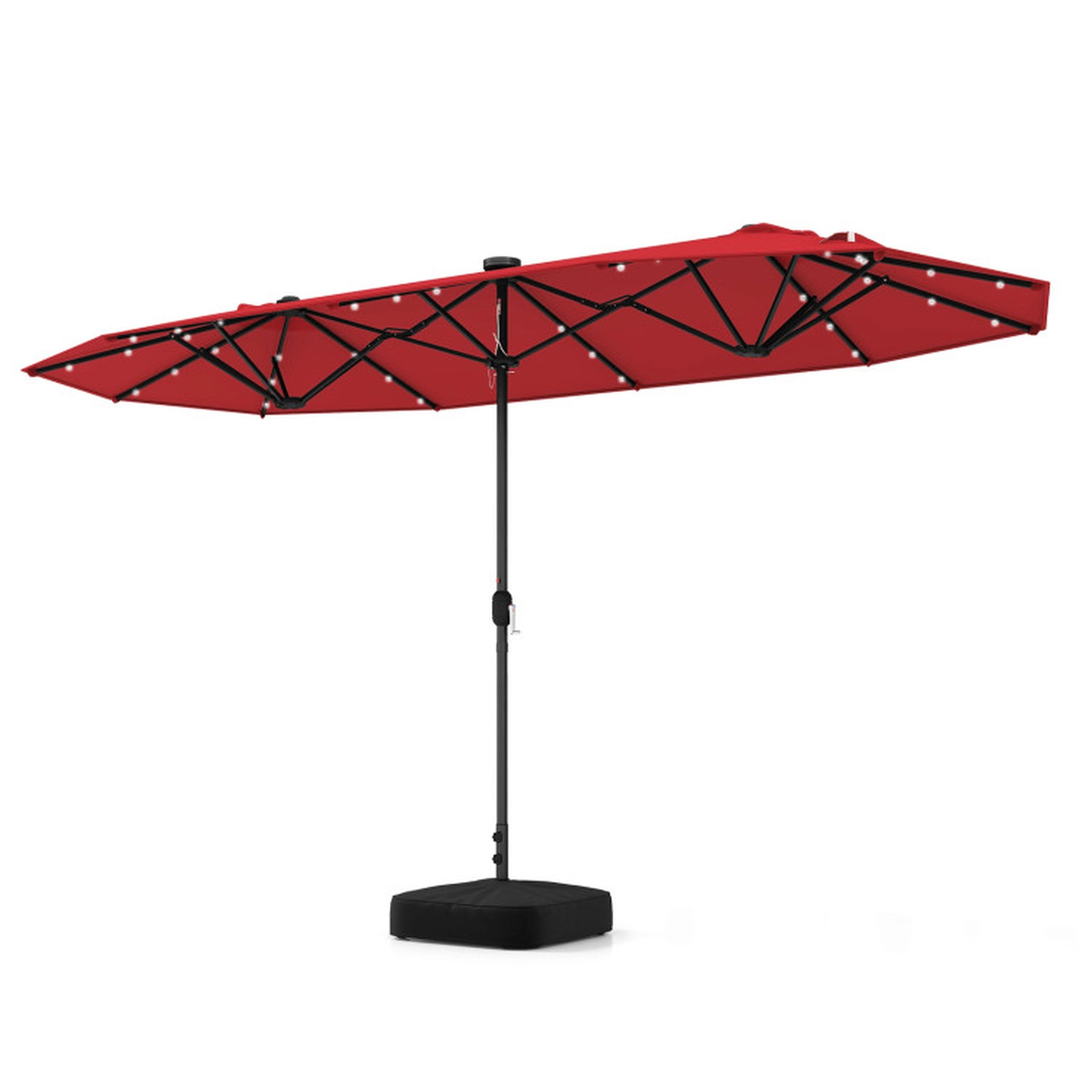 SUGIFT 13-ft Wine Rectangular Twin-Panel Solar Patio Umbrella with 36 Lights and Wind Vents for Yard
