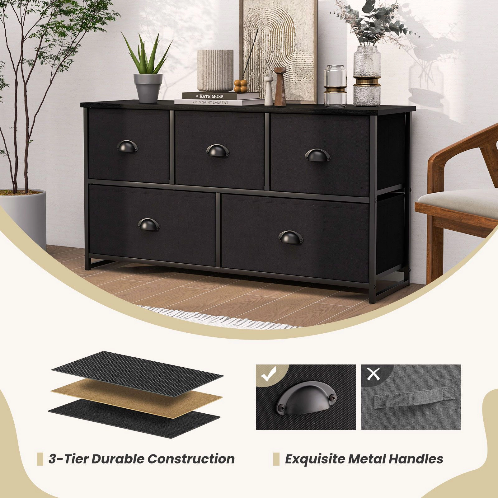 SlickBlue 5 Drawer Storage Cabinet with MDF Top and Steel Frame