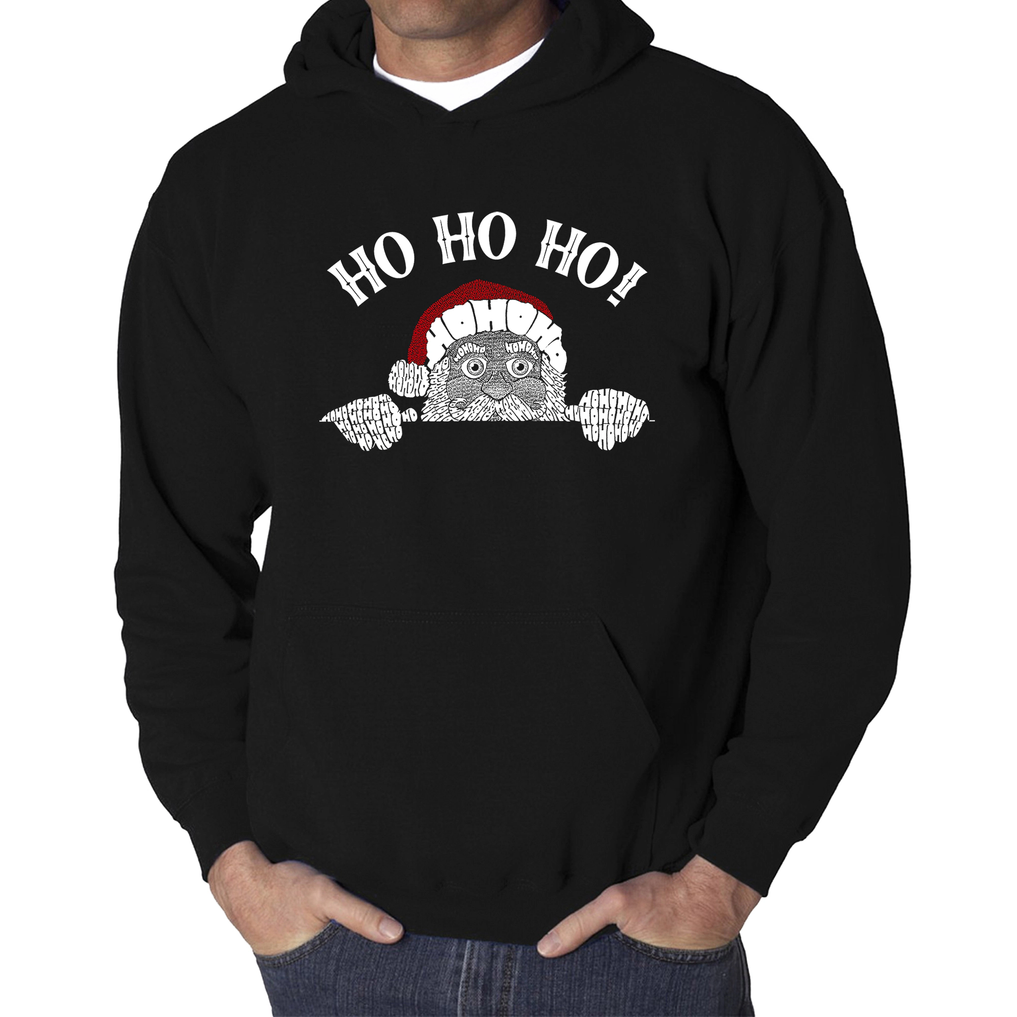 LA Pop Art Peeking Santa - Men's Word Hooded Sweatshirt