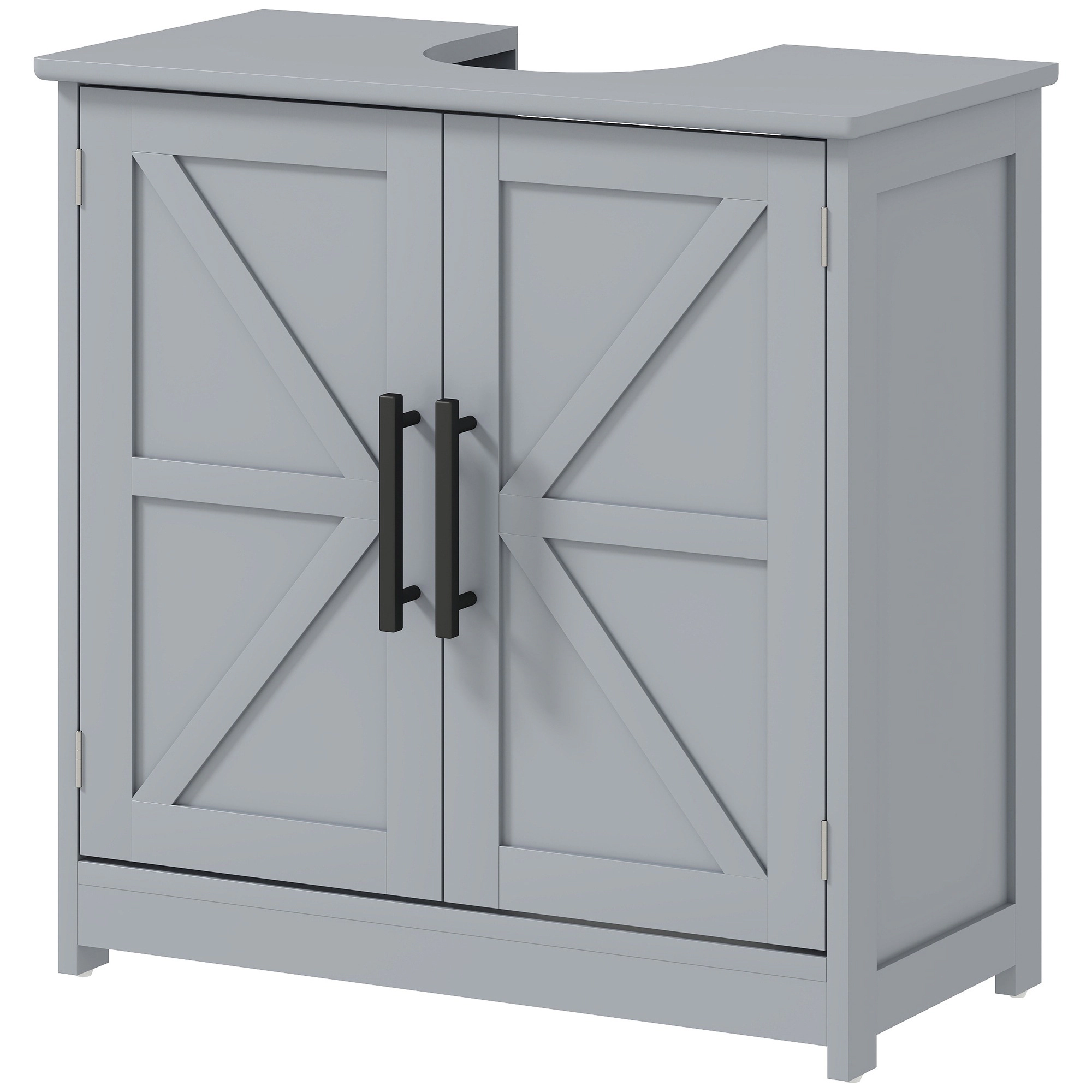HONGGE Farmhouse Pedestal Sink Storage Cabinet Bathroom with 2 Barn Doors and Adjustable Shelf Gray