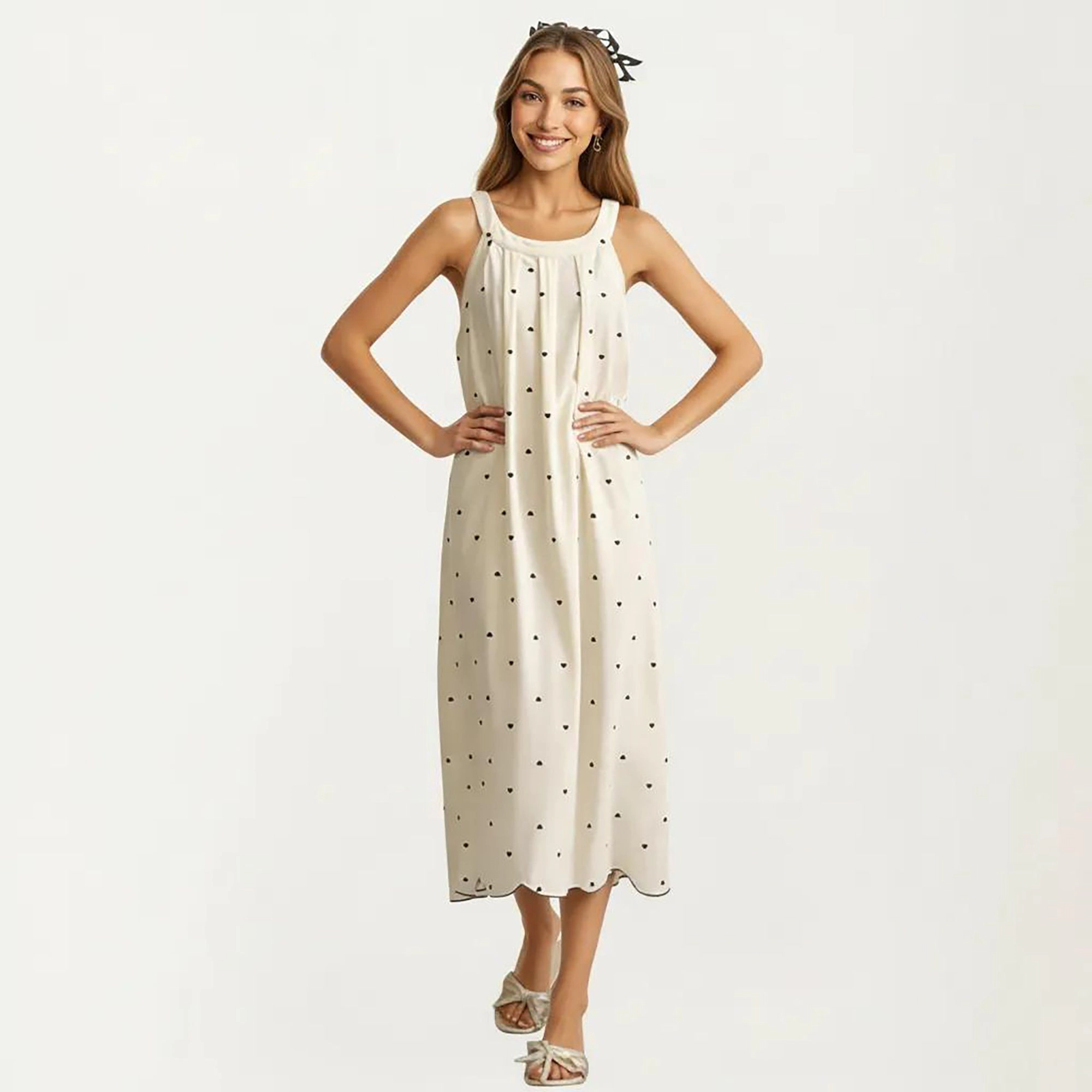 Anna-Kaci Women's Sleeveless Pajama Dress with Scoop Neck Loose Fit Midi Sleepwear Nightgown Printed Pattern