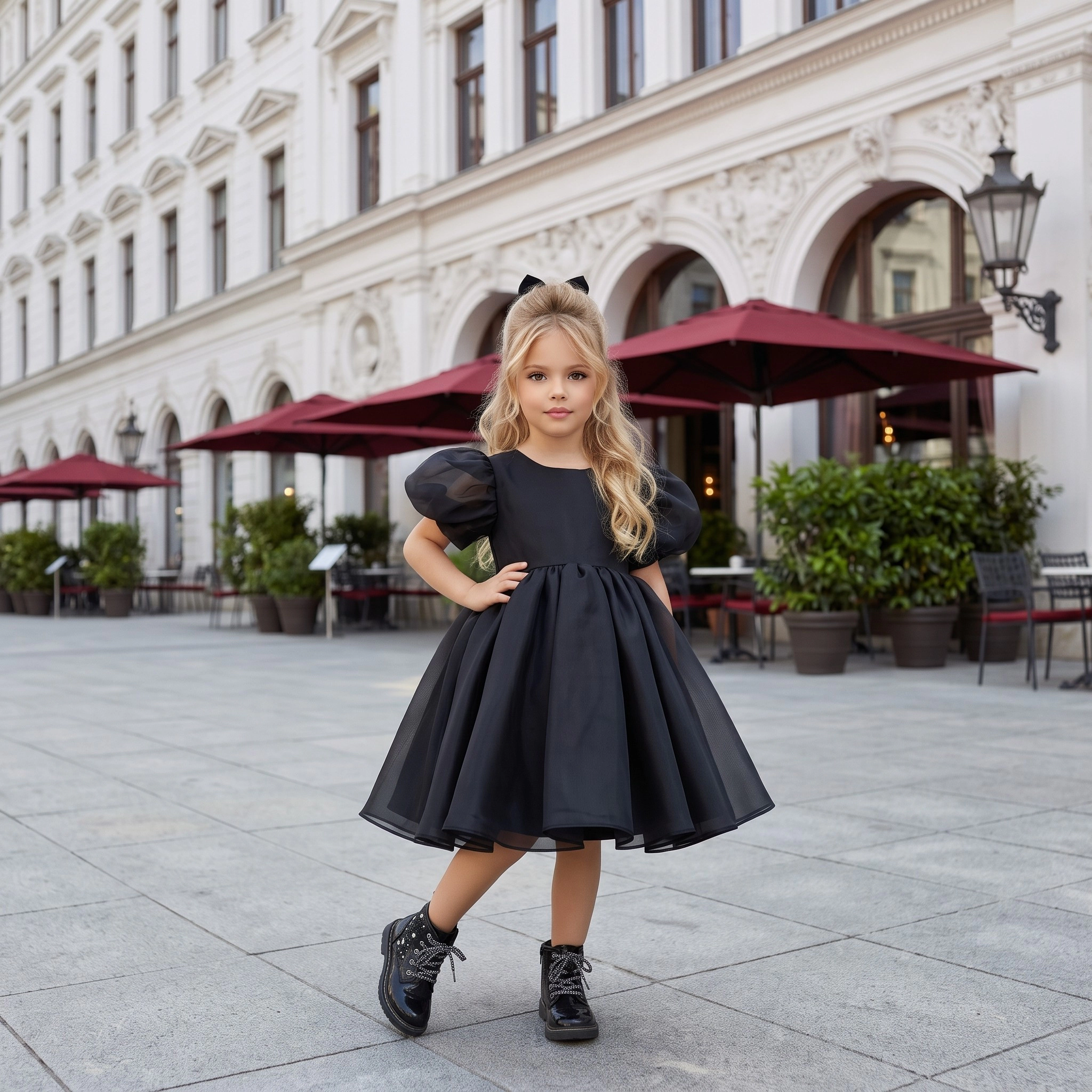 2Bunnies Girls' 12M-10Y Puff Sleeve Babydoll Fit & Flare Princess Flower Girl Dress